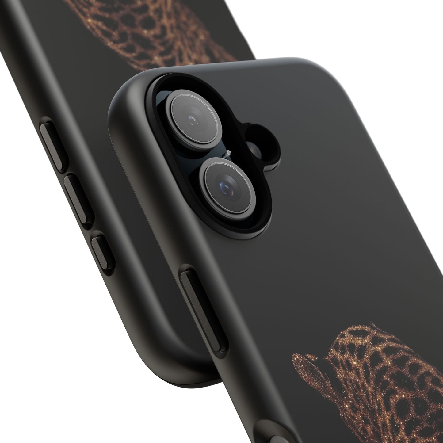 Leopard Print Tough Phone Case - Sleek Black Protective Cover