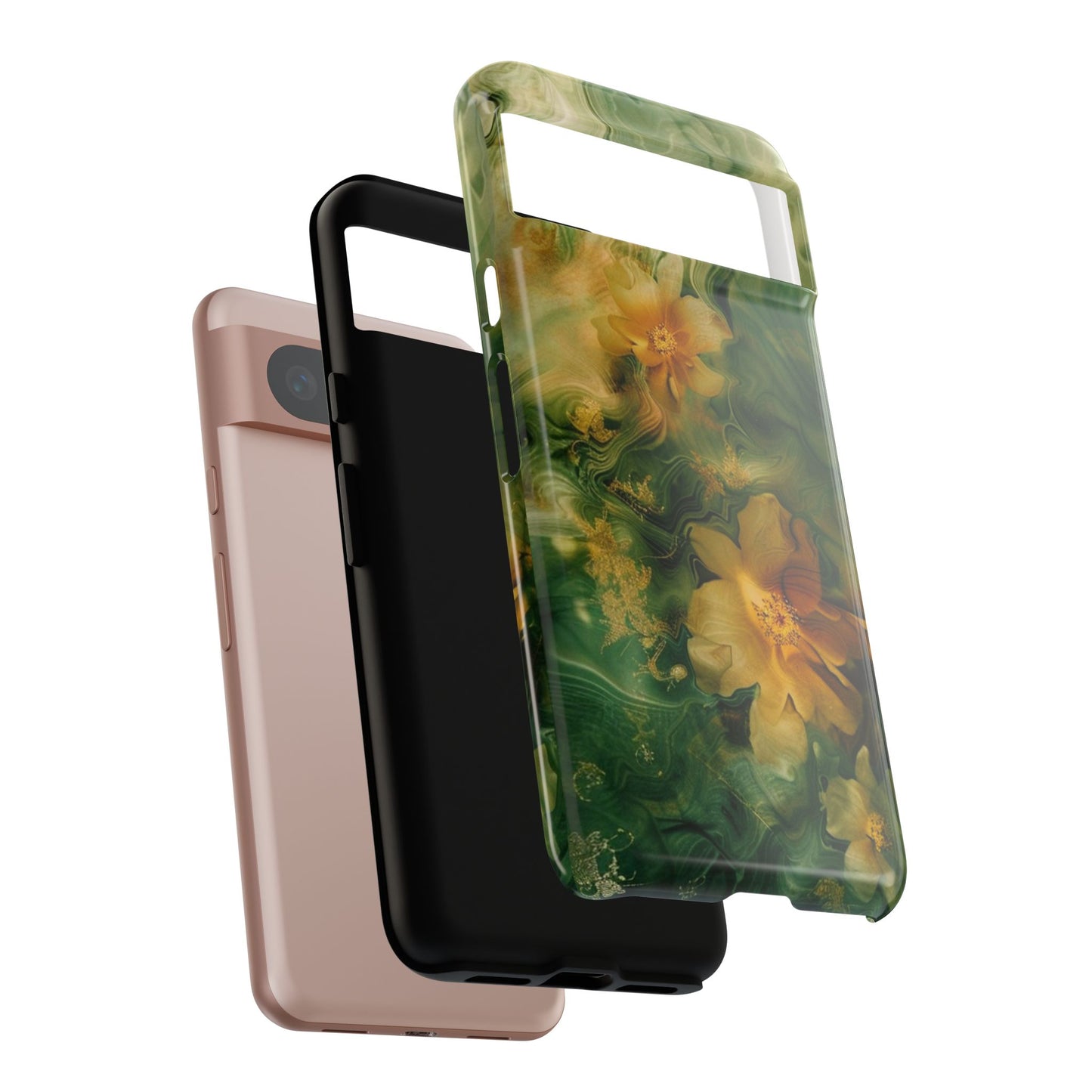Floral Swirl Phone Case — Green & Gold Vintage Flower Design