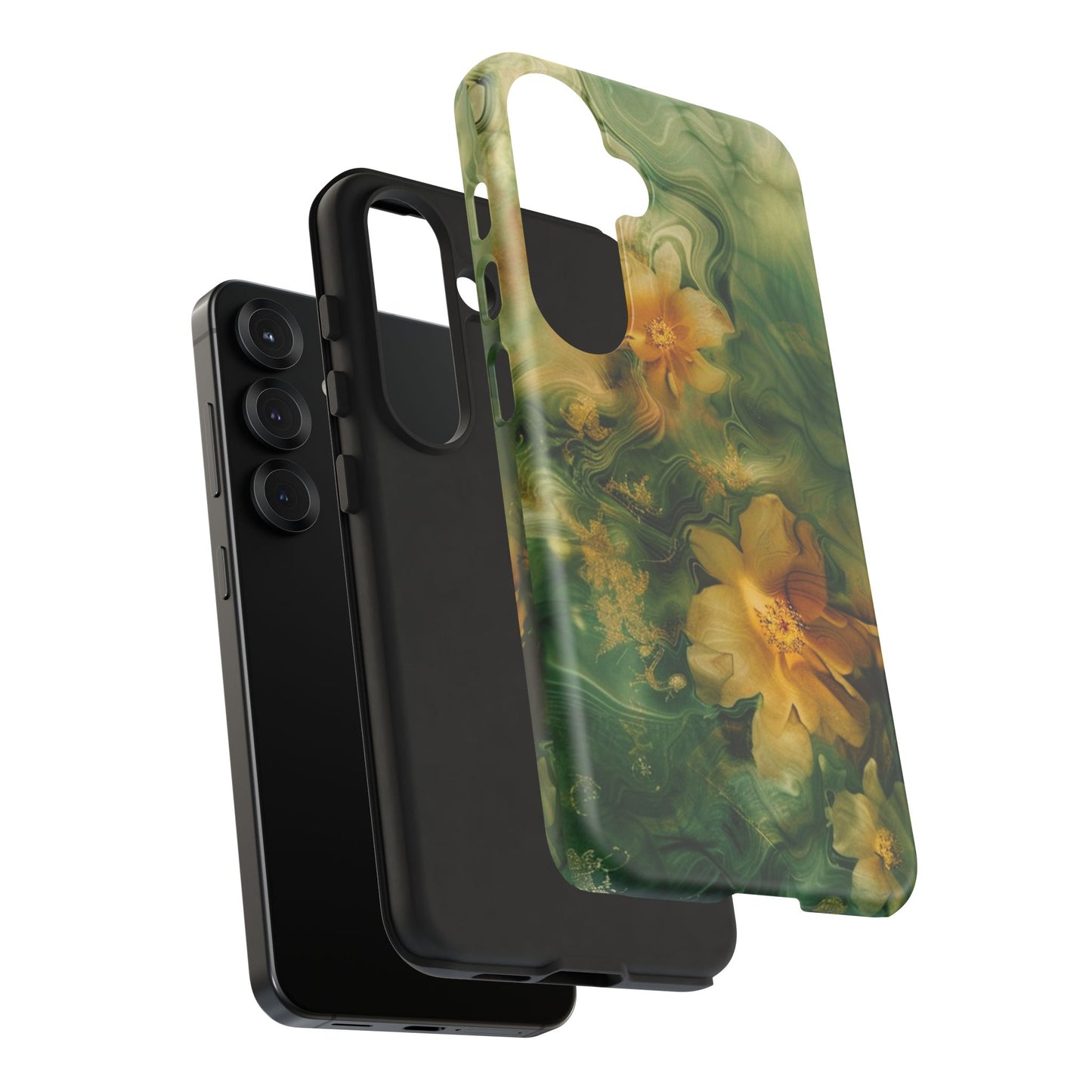 Floral Swirl Phone Case — Green & Gold Vintage Flower Design