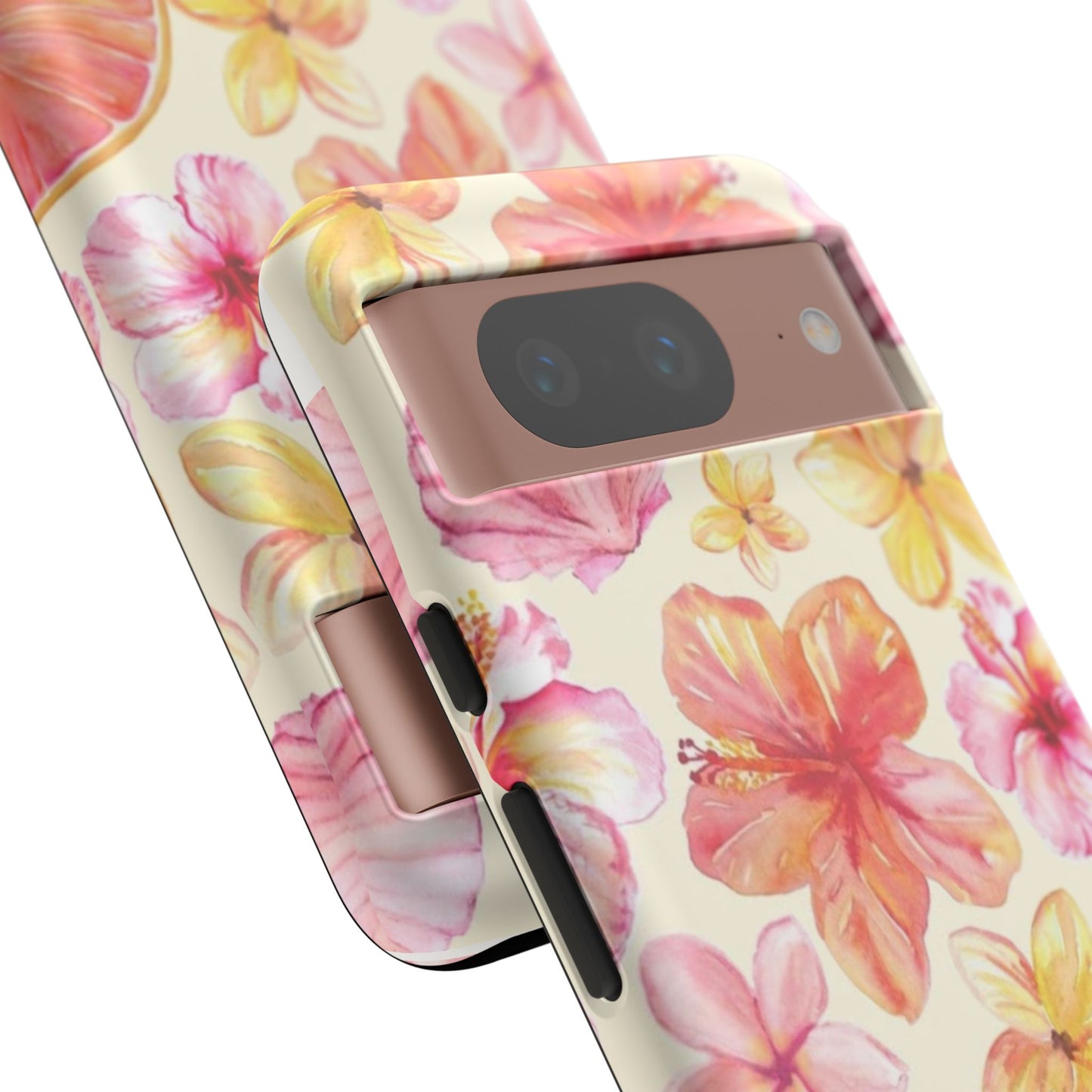 Tropical Hibiscus Tough Phone Case – Watercolor Floral & Citrus Protective Cover