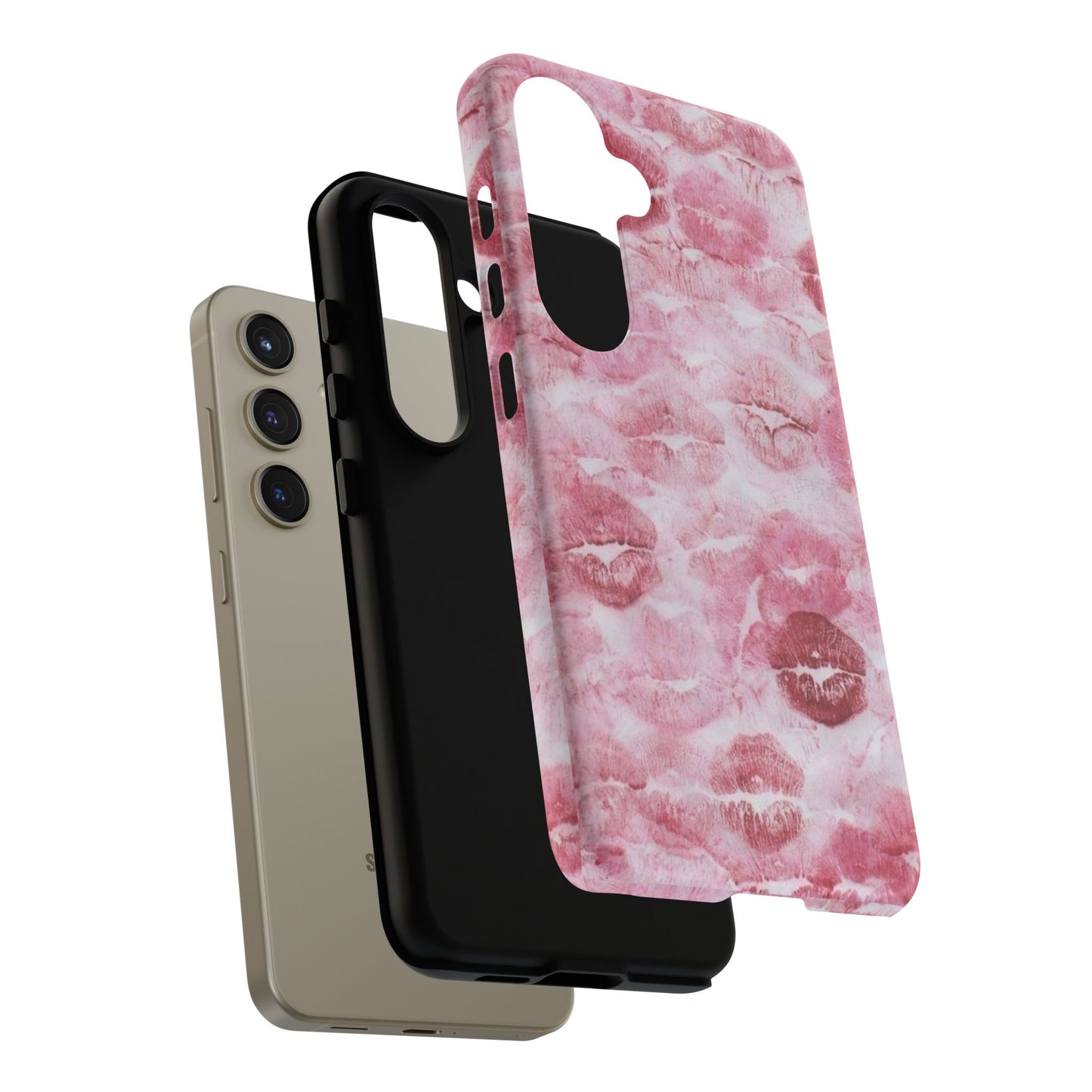 Kiss Print Tough Phone Case — Pink Marble Lip Pattern, Protective iPhone Cover