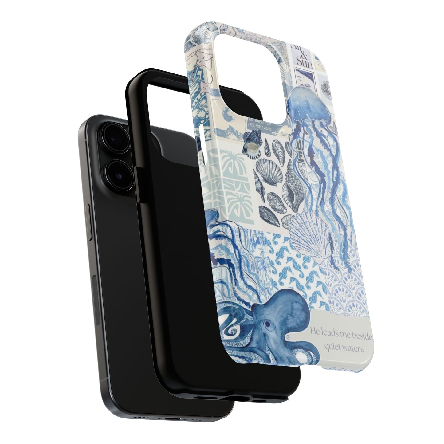 Sea Collage Tough Phone Case — Blue Jellyfish & Shells Coastal Design