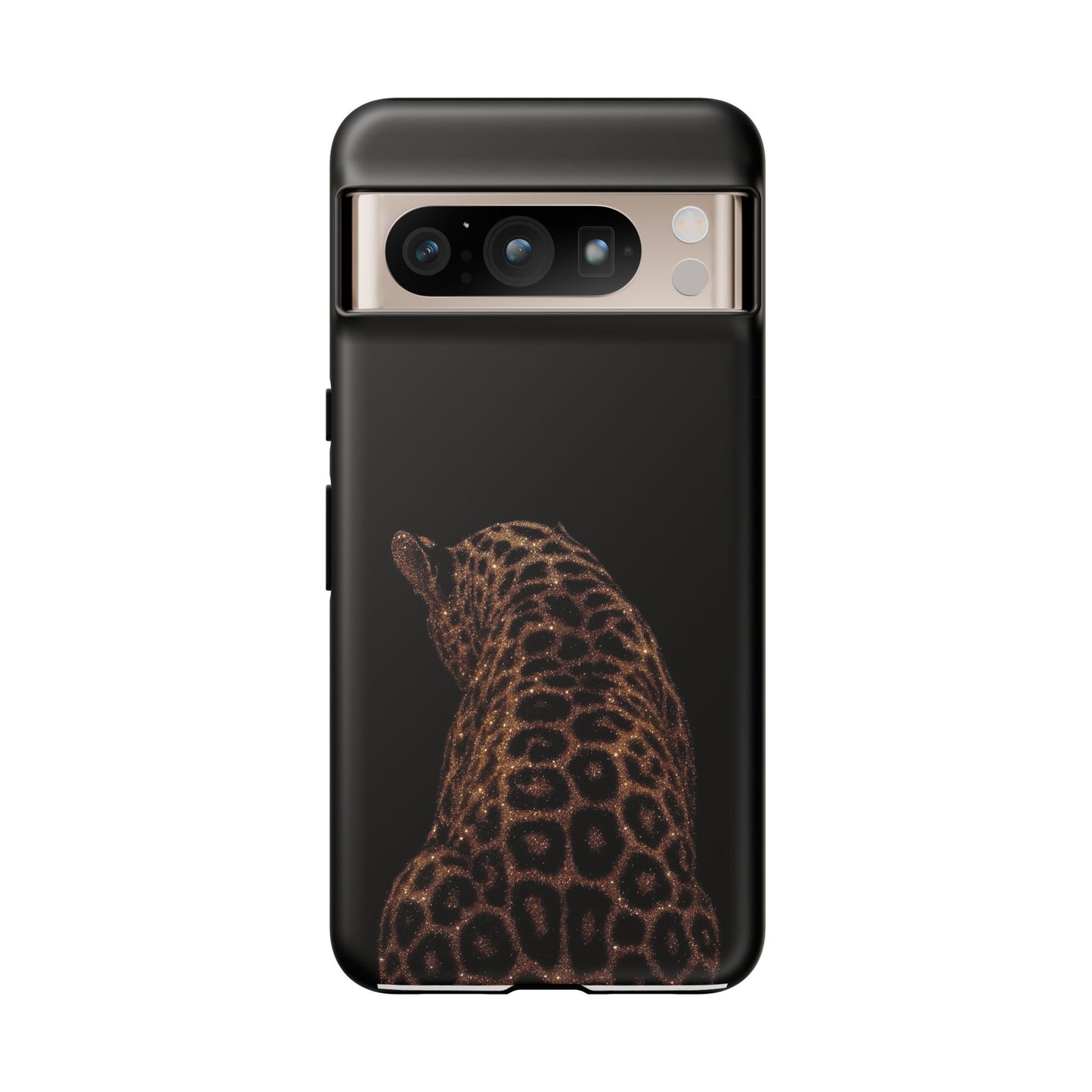 Leopard Print Tough Phone Case - Sleek Black Protective Cover