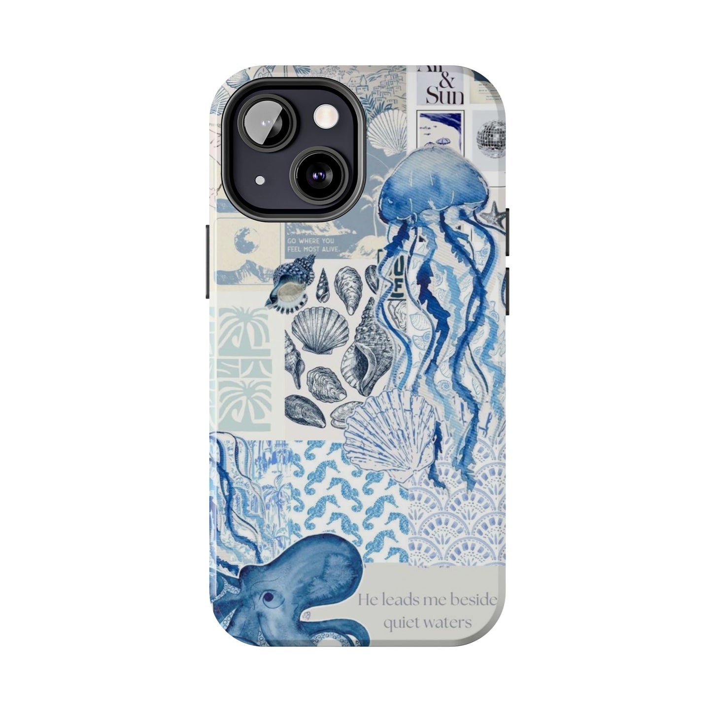 Sea Collage Tough Phone Case — Blue Jellyfish & Shells Coastal Design