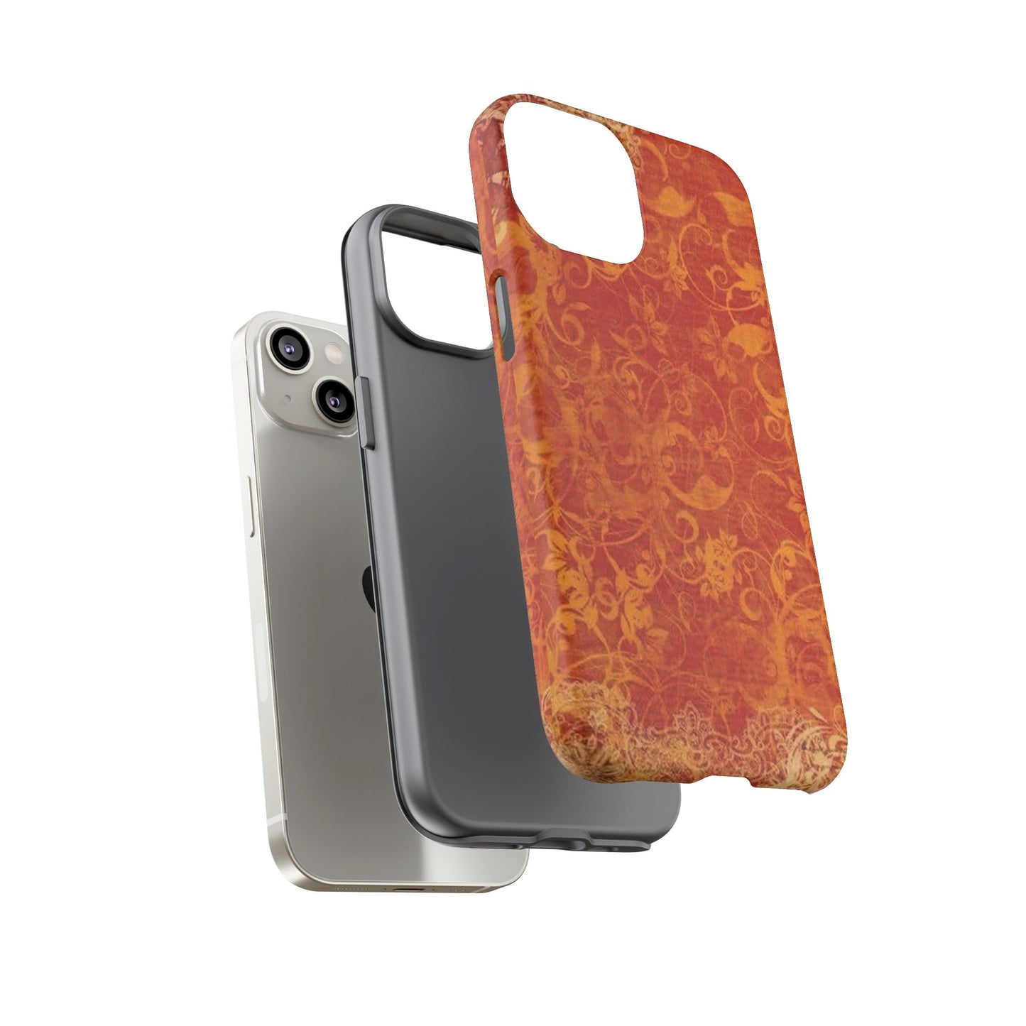Floral Autumn iPhone Tough Case — Orange Vintage Scroll Design