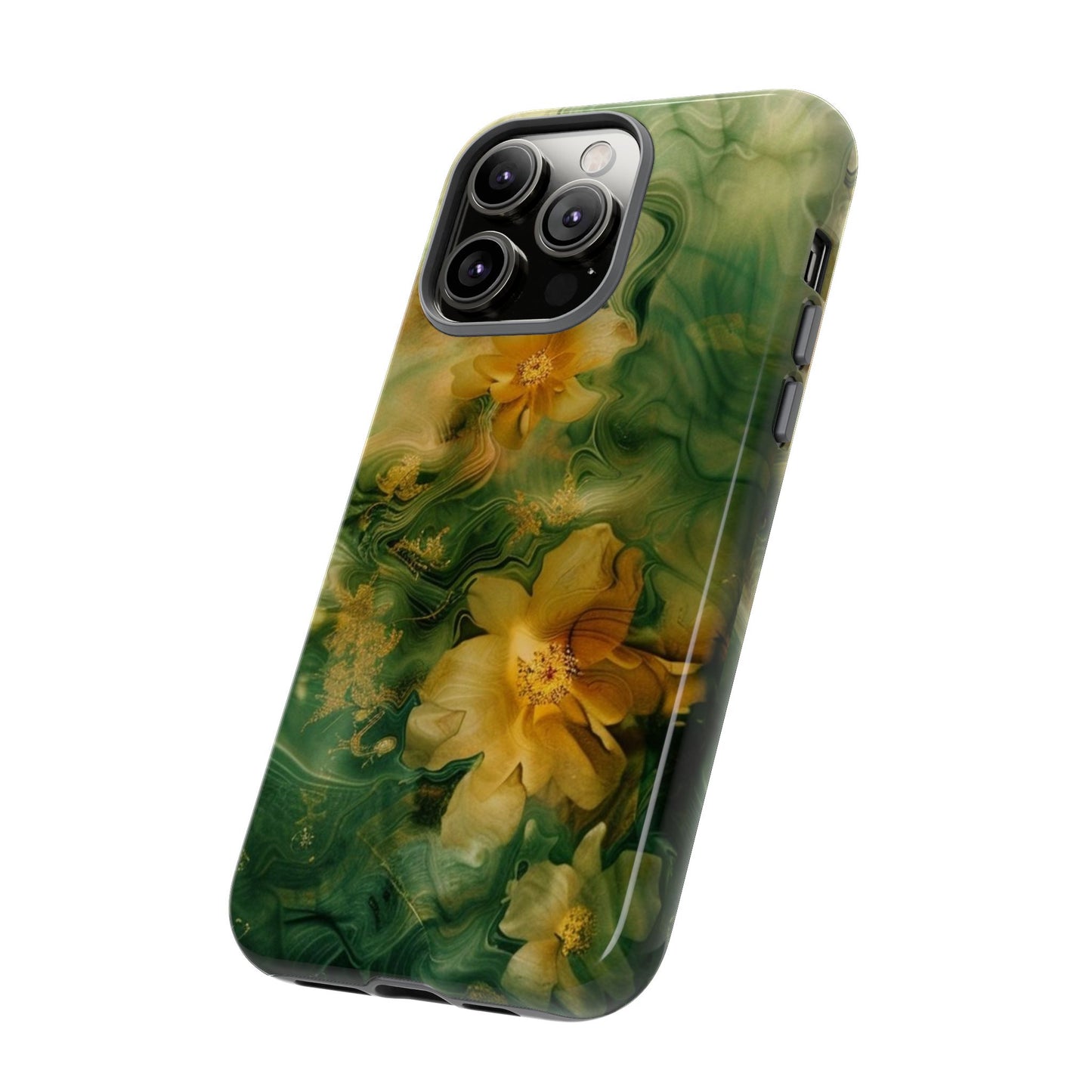 Floral Swirl Phone Case — Green & Gold Vintage Flower Design