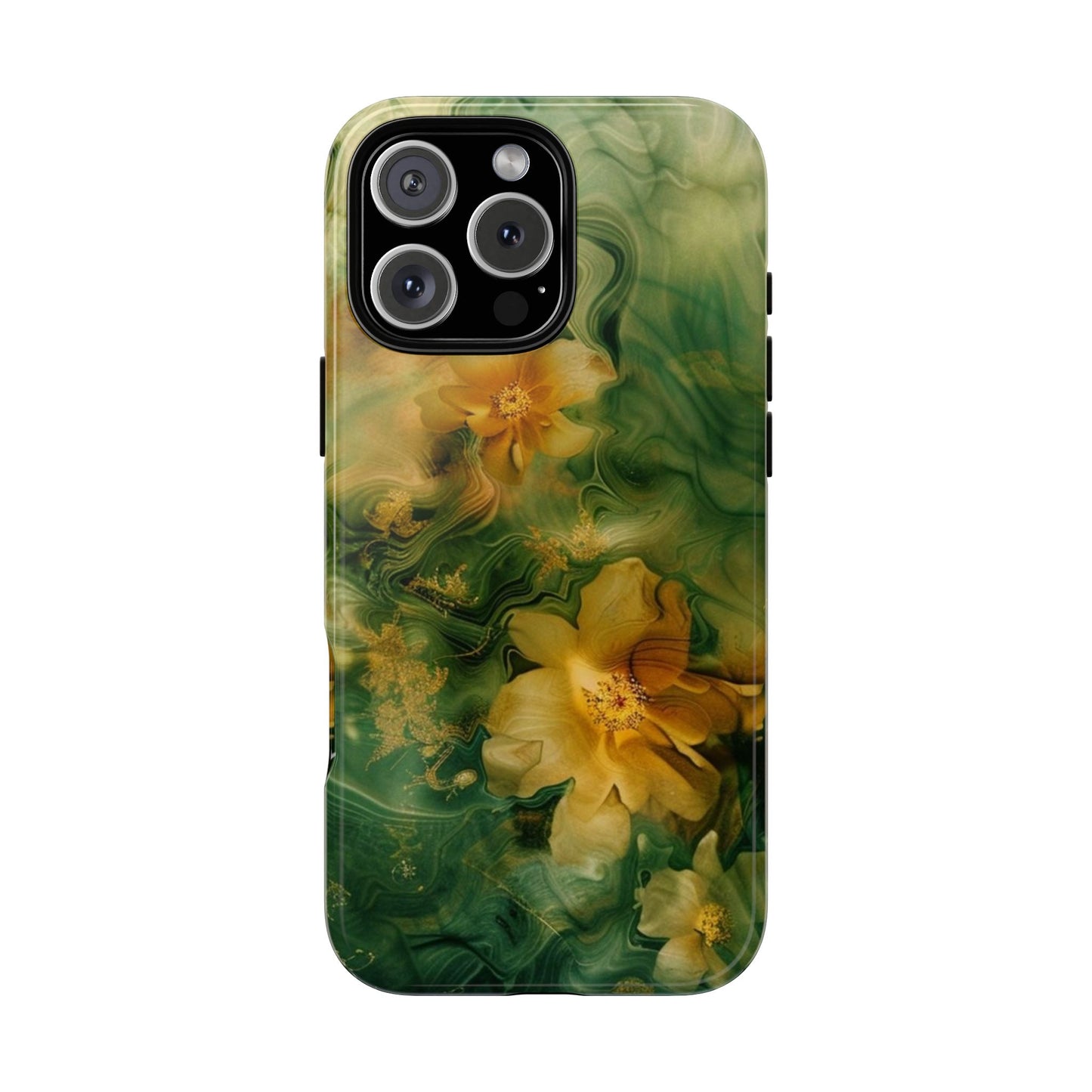 Floral Swirl Phone Case — Green & Gold Vintage Flower Design