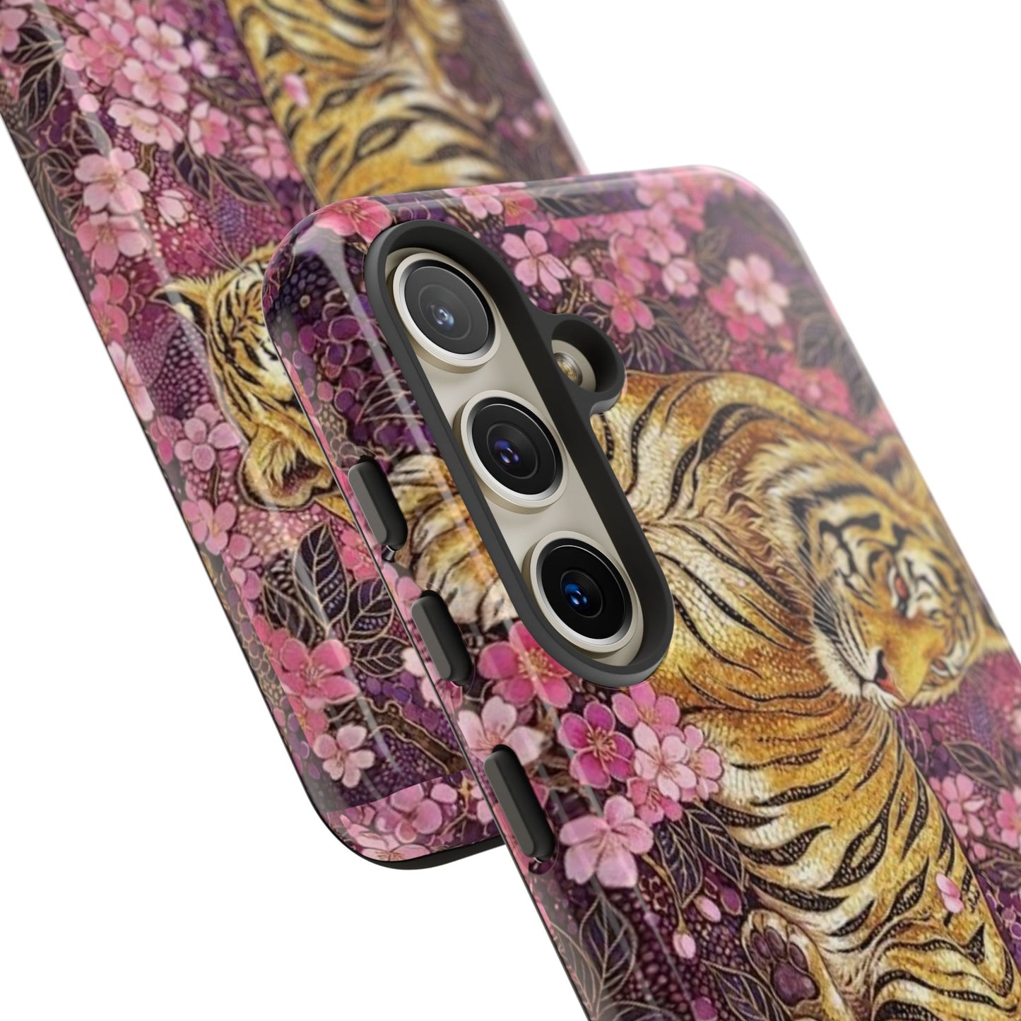Tiger Floral Phone Case — Vintage Sakura Heavy-Duty Protective Cover