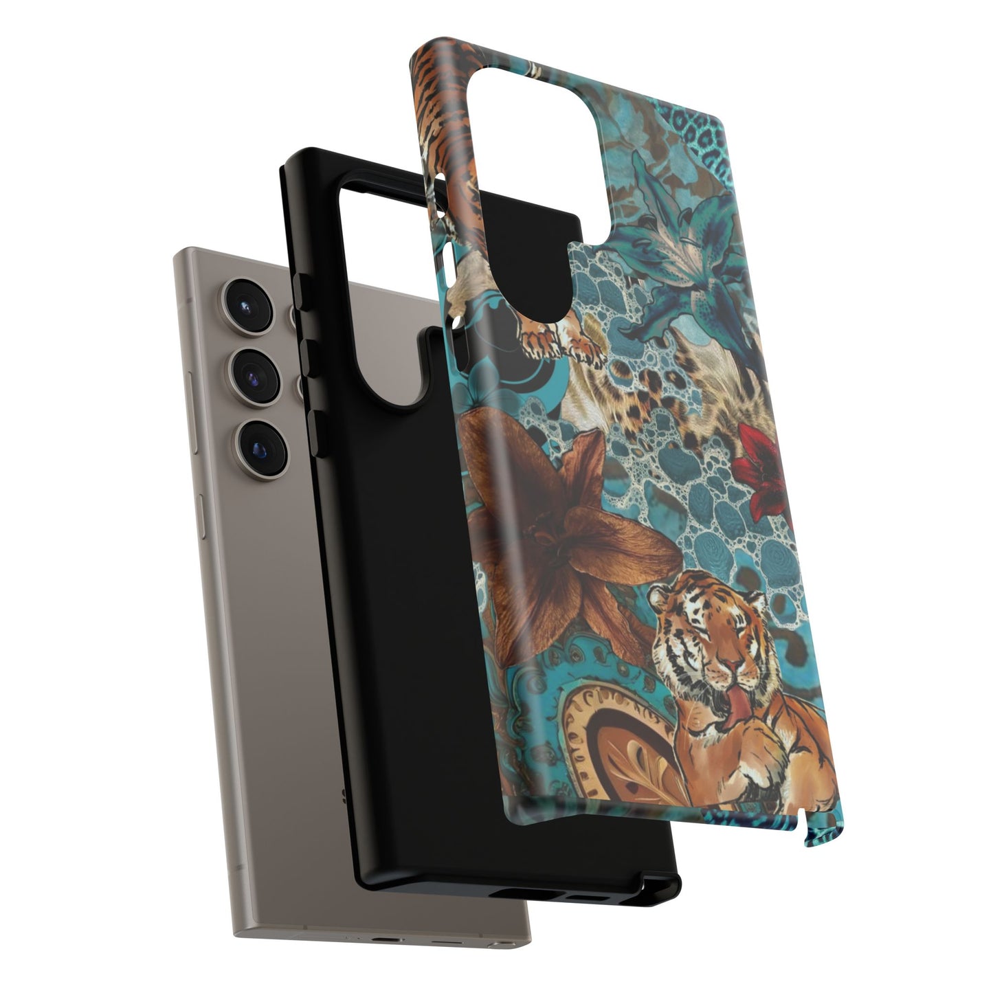 Floral Tiger Phone Case - Teal Safari Protective Cover