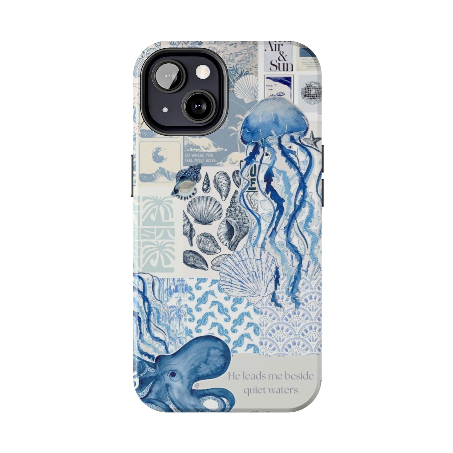 Sea Collage Tough Phone Case — Blue Jellyfish & Shells Coastal Design