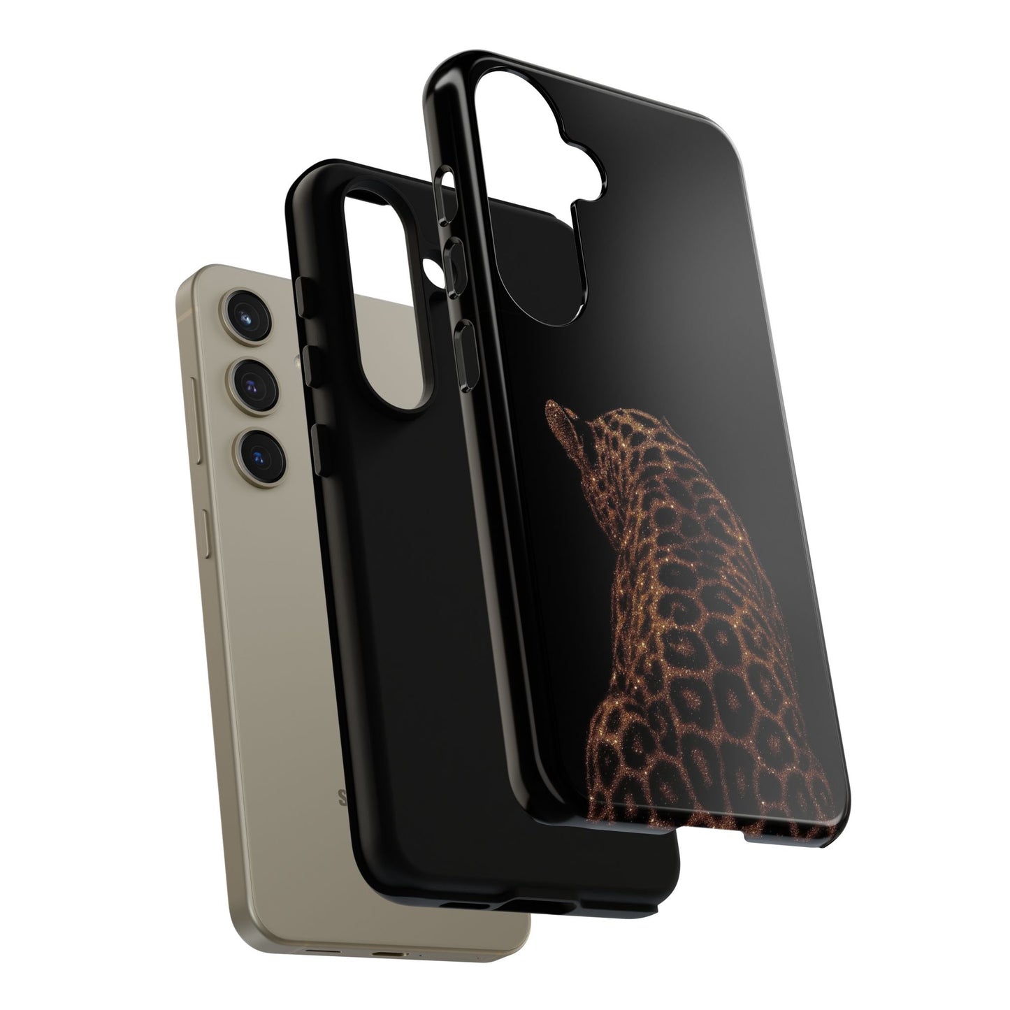 Leopard Print Tough Phone Case - Sleek Black Protective Cover