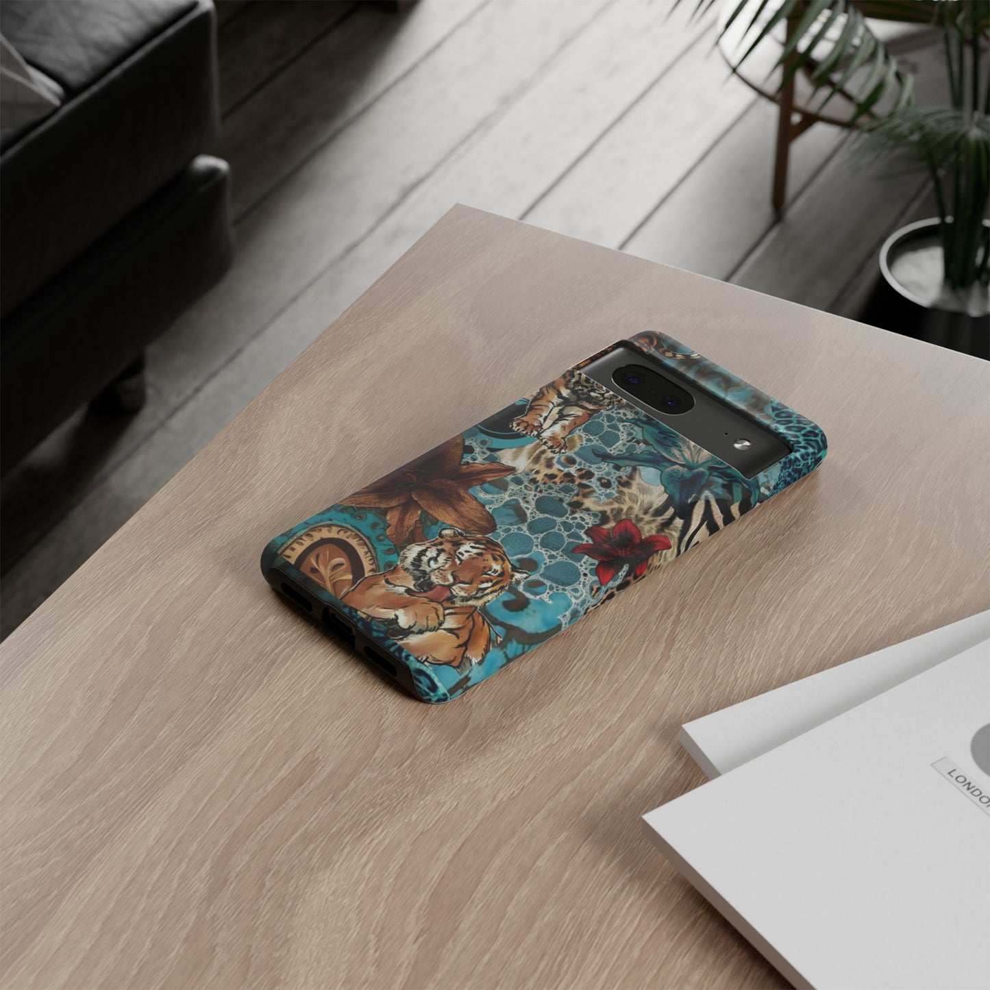 Floral Tiger Phone Case - Teal Safari Protective Cover