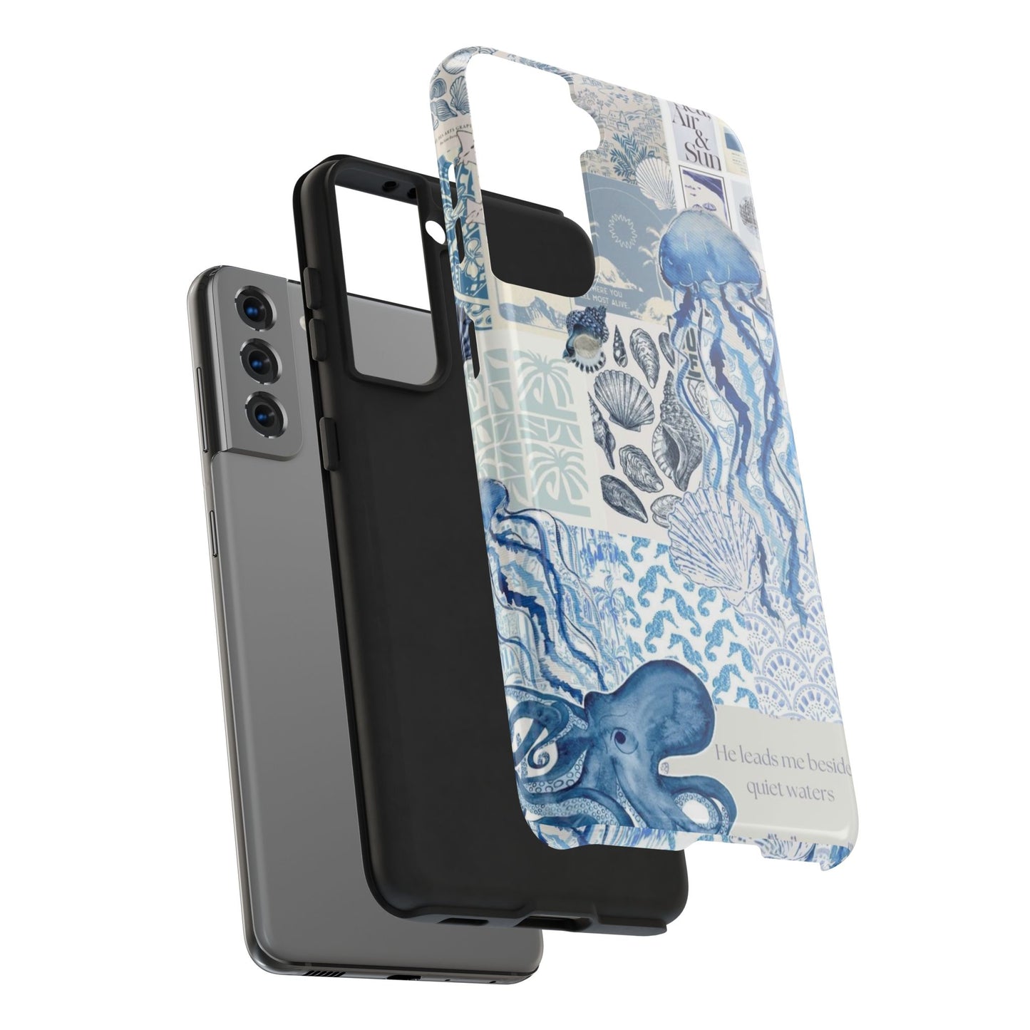 Sea Collage Tough Phone Case — Blue Jellyfish & Shells Coastal Design