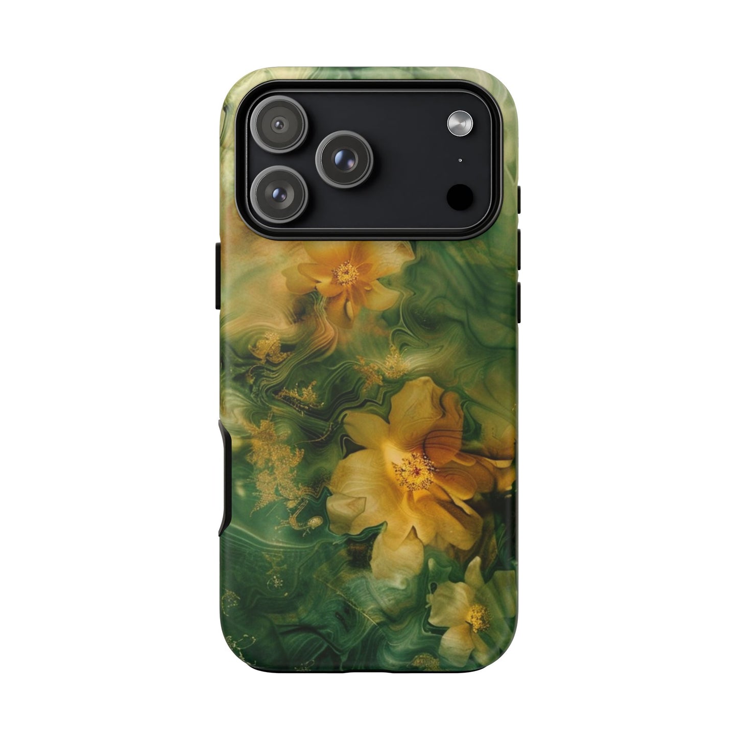 Floral Swirl Phone Case — Green & Gold Vintage Flower Design