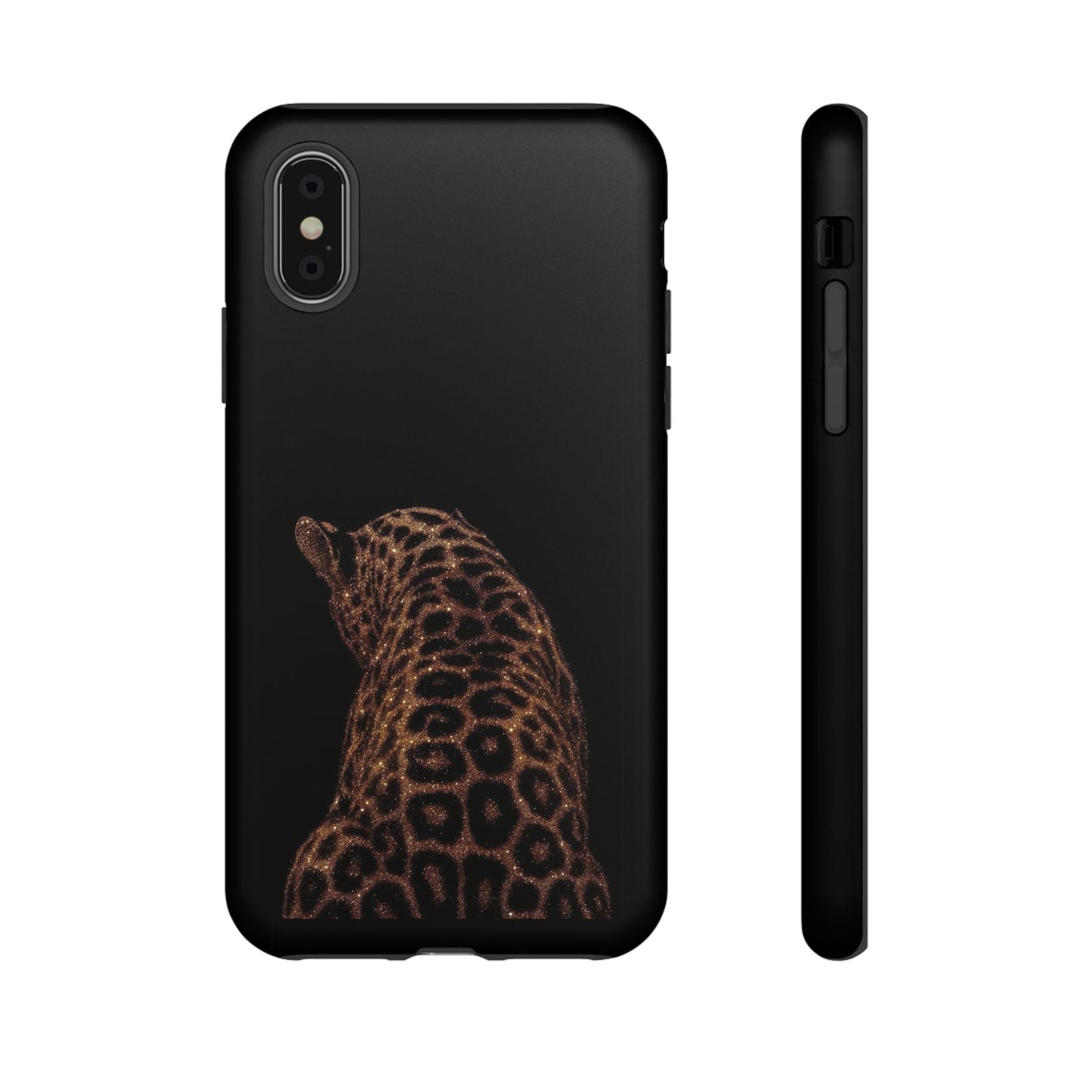 Leopard Print Tough Phone Case - Sleek Black Protective Cover