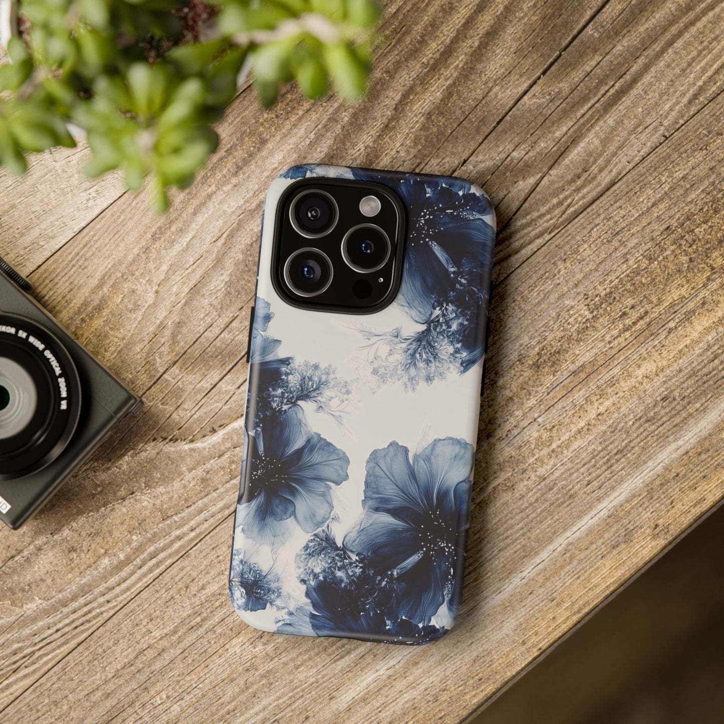 Floral Indigo Tough Phone Case — Blue Botanical Protective Cover