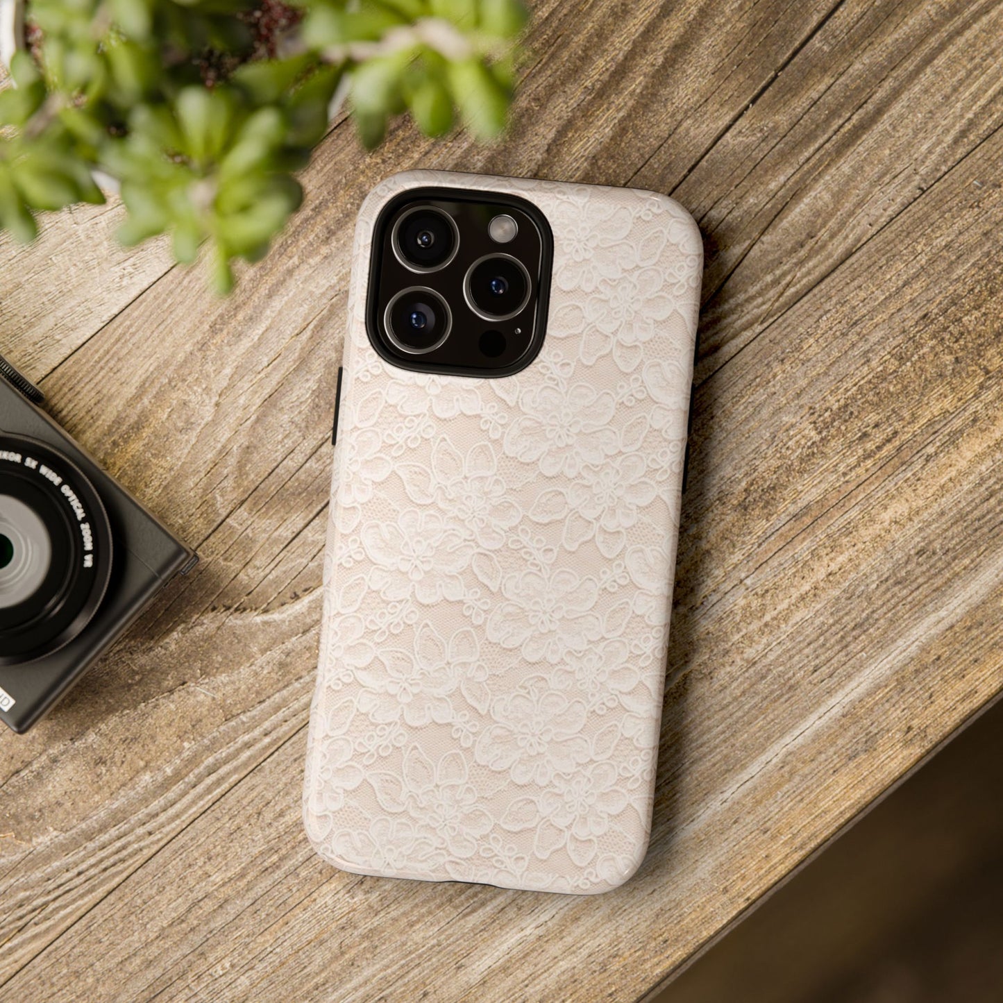 Floral Lace Tough Phone Case – Vintage Ivory Protective Cover