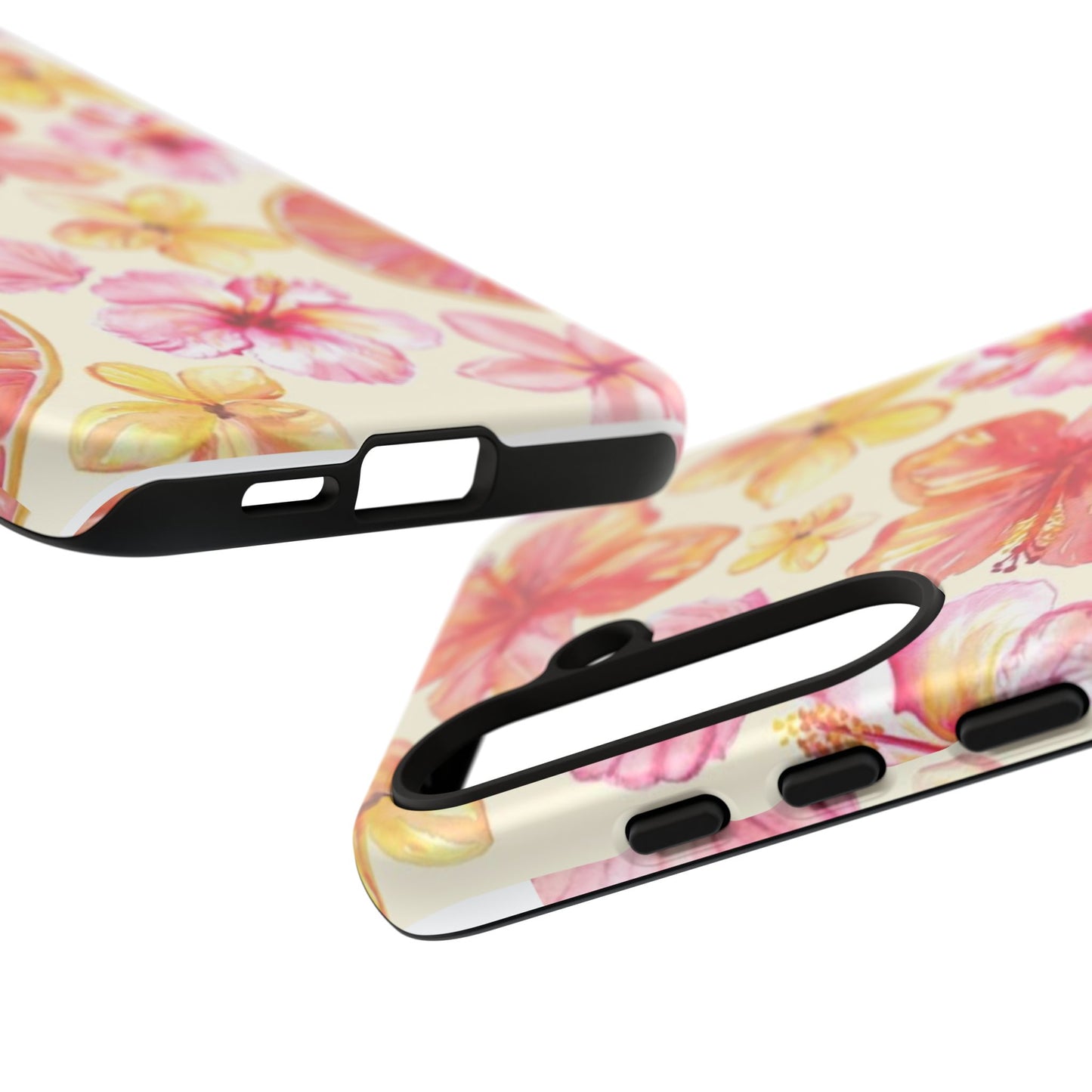 Tropical Hibiscus Tough Phone Case – Watercolor Floral & Citrus Protective Cover