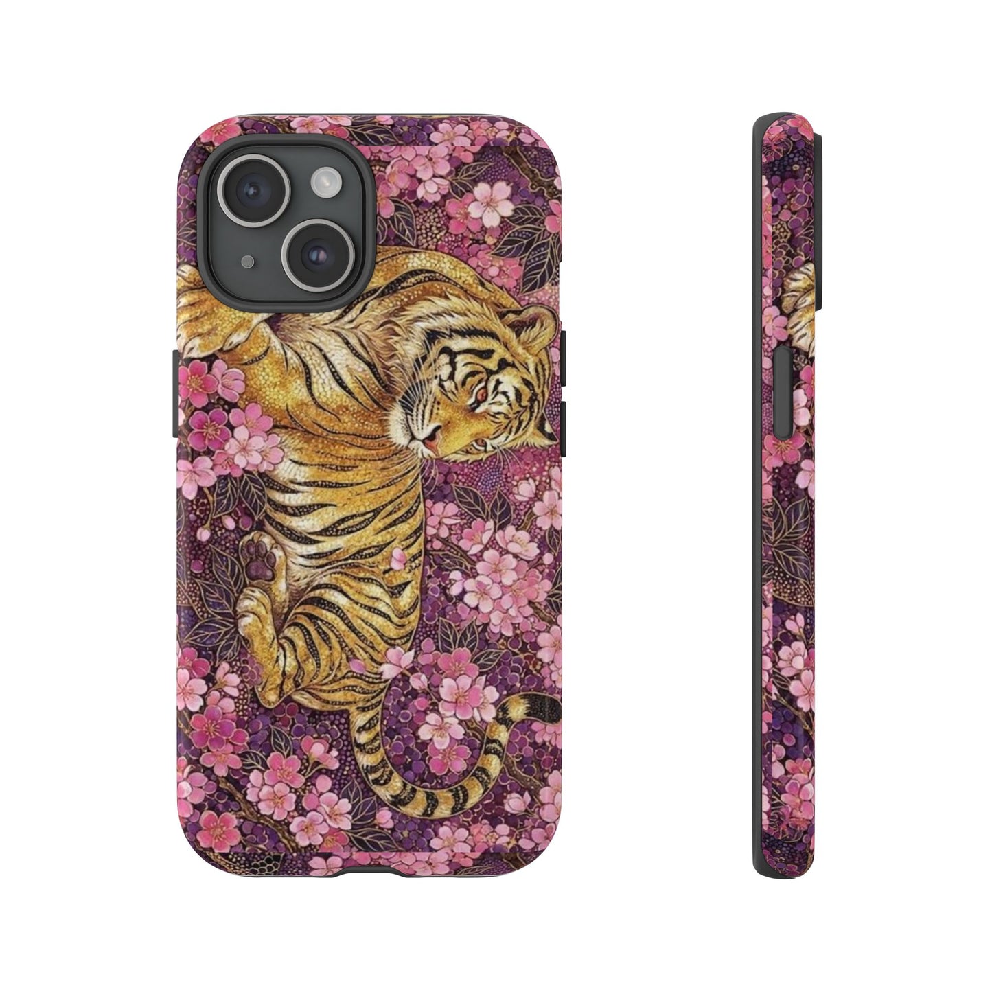 Tiger Floral Phone Case — Vintage Sakura Heavy-Duty Protective Cover