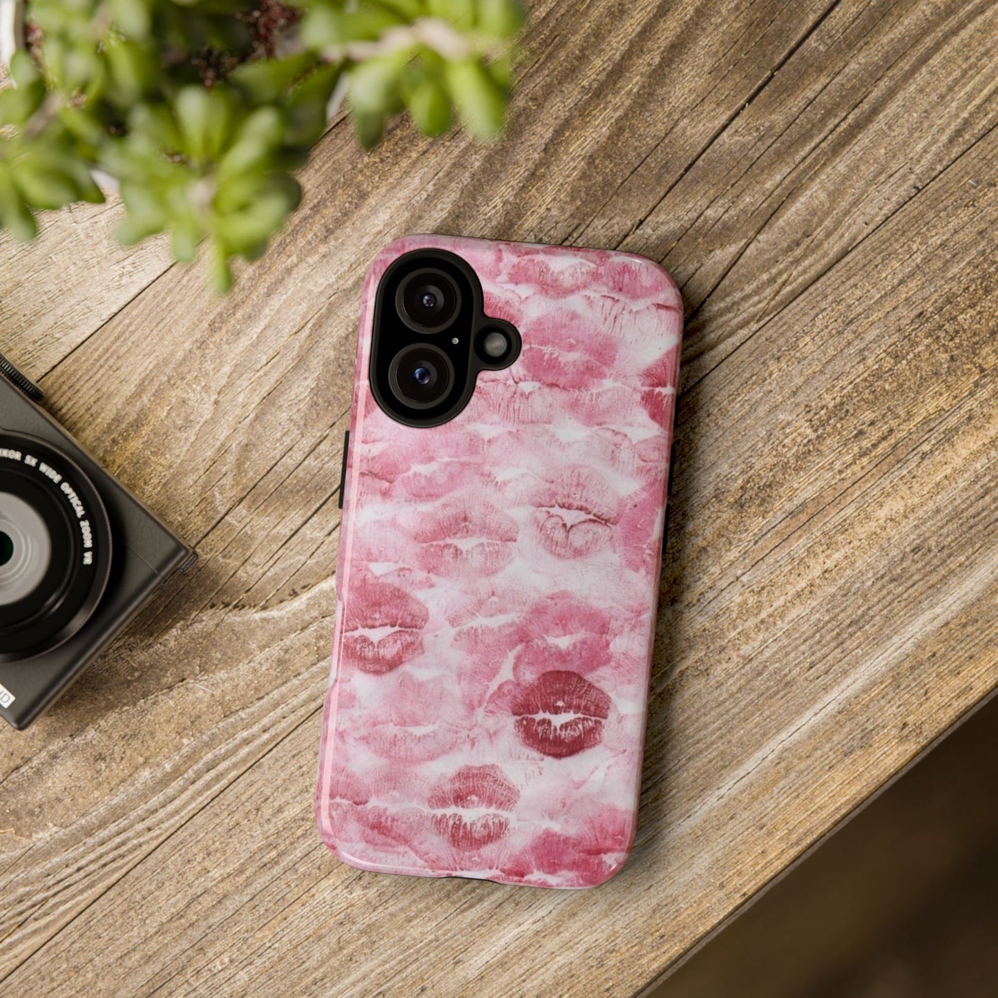 Kiss Print Tough Phone Case — Pink Marble Lip Pattern, Protective iPhone Cover