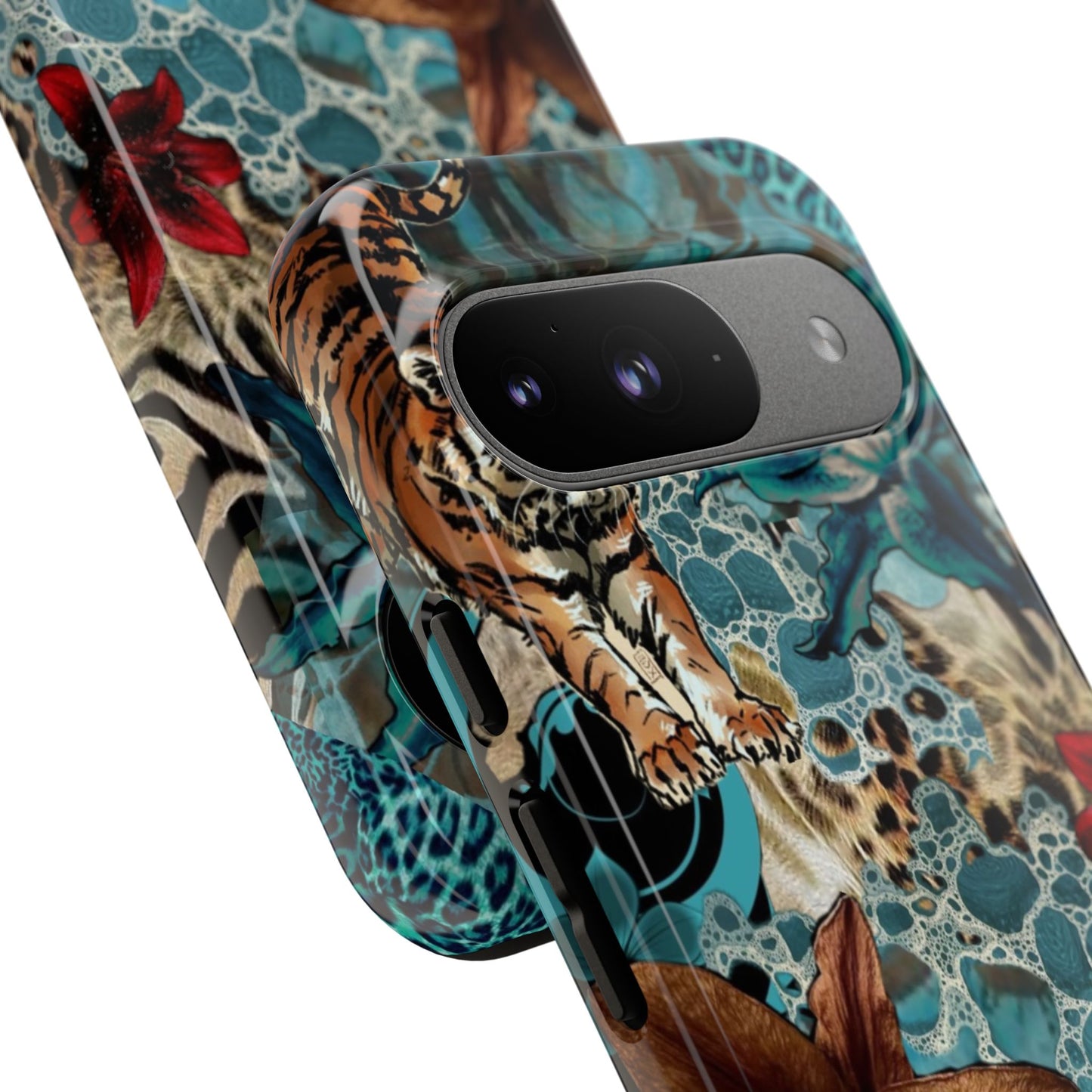 Floral Tiger Phone Case - Teal Safari Protective Cover