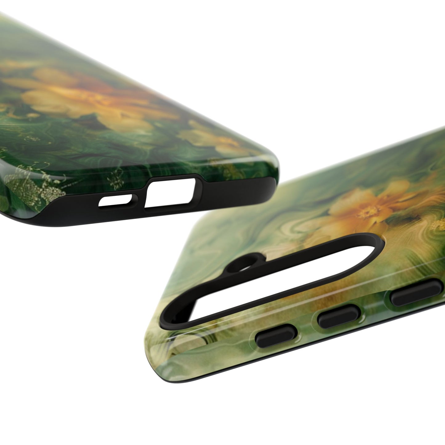 Floral Swirl Phone Case — Green & Gold Vintage Flower Design