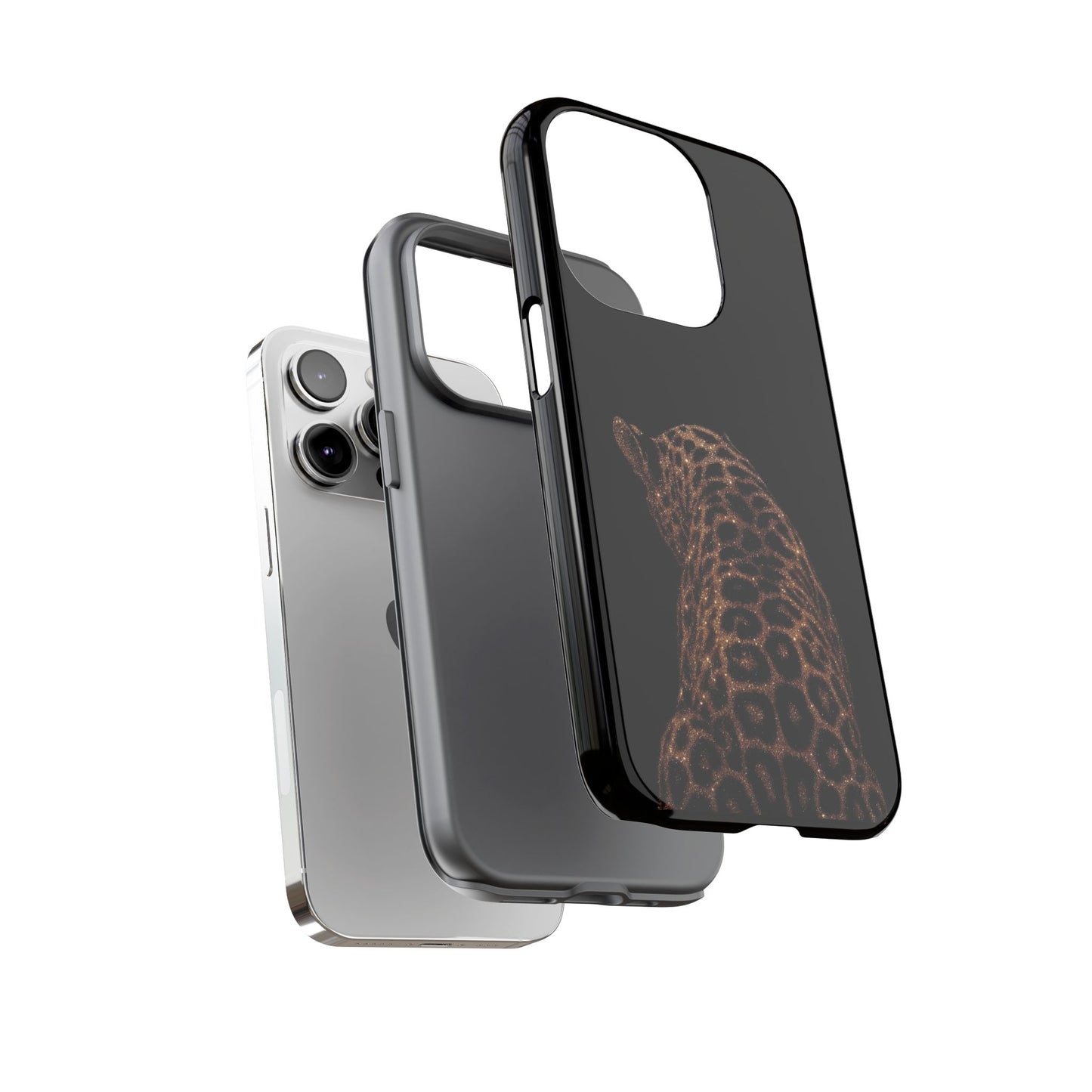 Leopard Print Tough Phone Case - Sleek Black Protective Cover