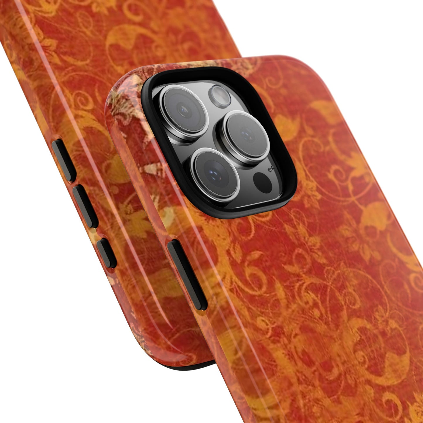 Floral Autumn iPhone Tough Case — Orange Vintage Scroll Design