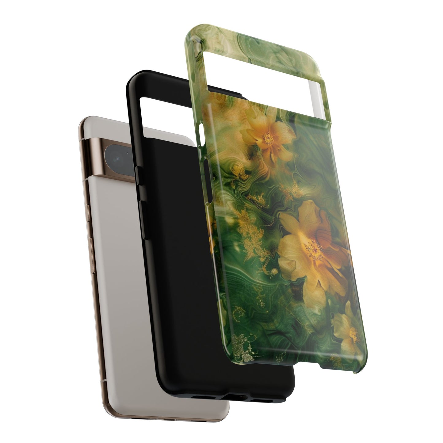 Floral Swirl Phone Case — Green & Gold Vintage Flower Design