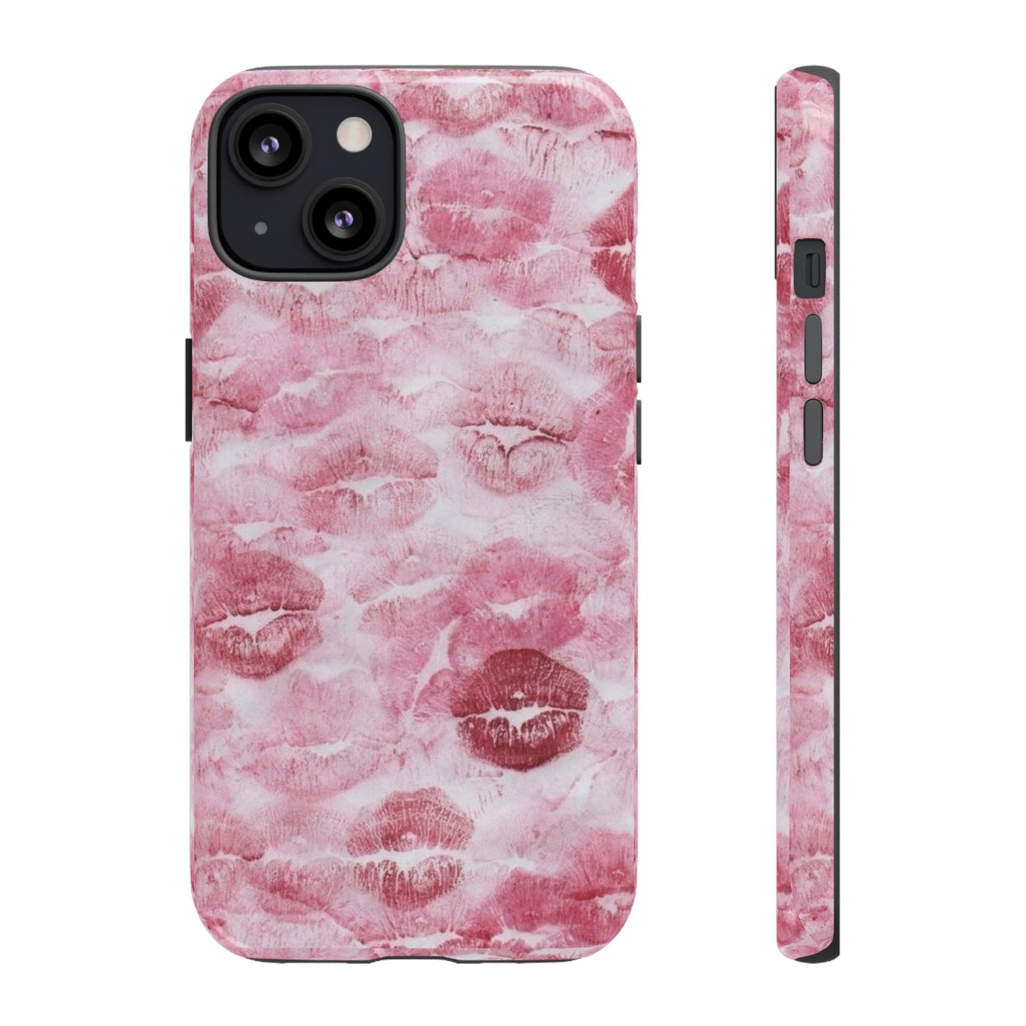 Kiss Print Tough Phone Case — Pink Marble Lip Pattern, Protective iPhone Cover