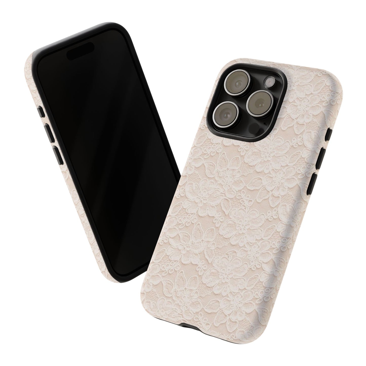Floral Lace Tough Phone Case – Vintage Ivory Protective Cover