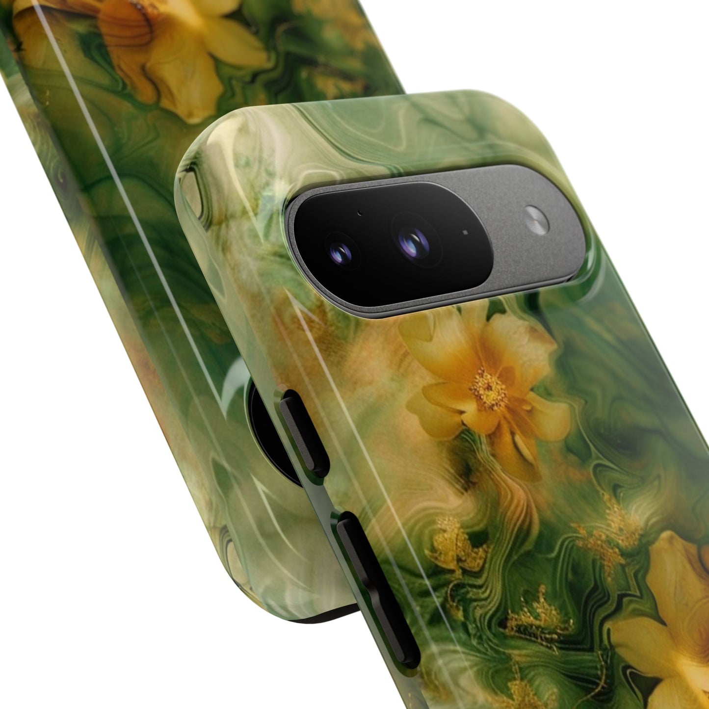 Floral Swirl Phone Case — Green & Gold Vintage Flower Design