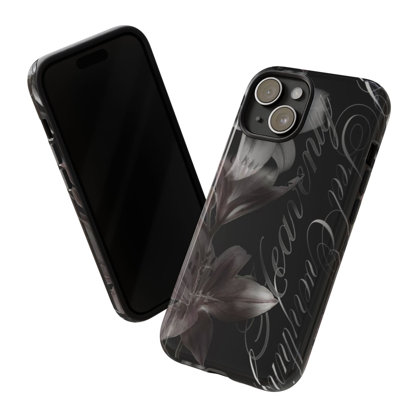 Floral Script Tough Phone Case – Black Lily Protective Cover