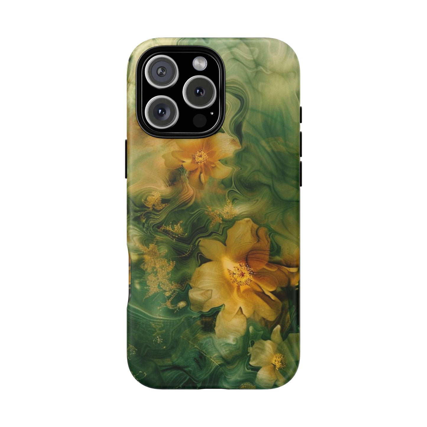 Floral Swirl Phone Case — Green & Gold Vintage Flower Design