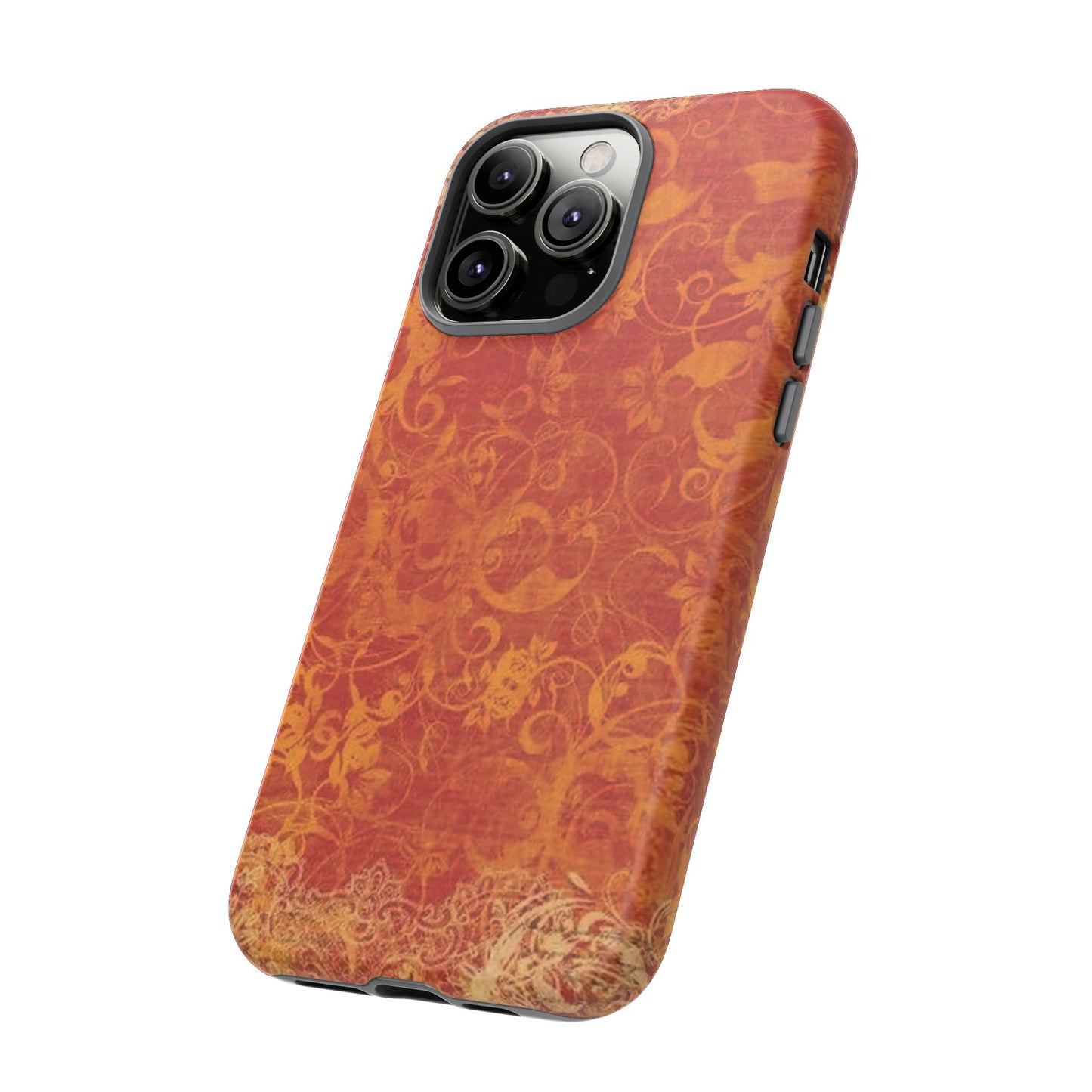 Floral Autumn iPhone Tough Case — Orange Vintage Scroll Design