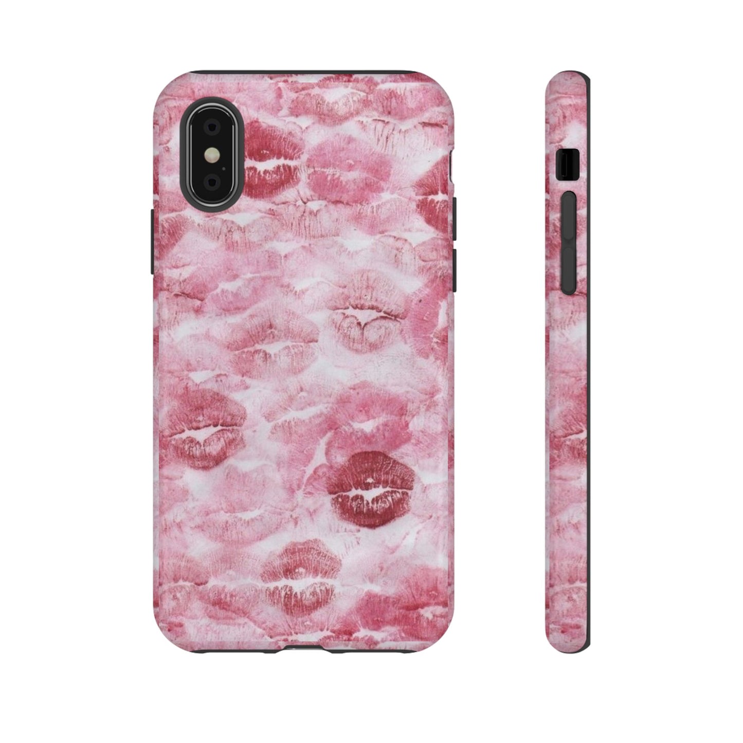 Kiss Print Tough Phone Case — Pink Marble Lip Pattern, Protective iPhone Cover