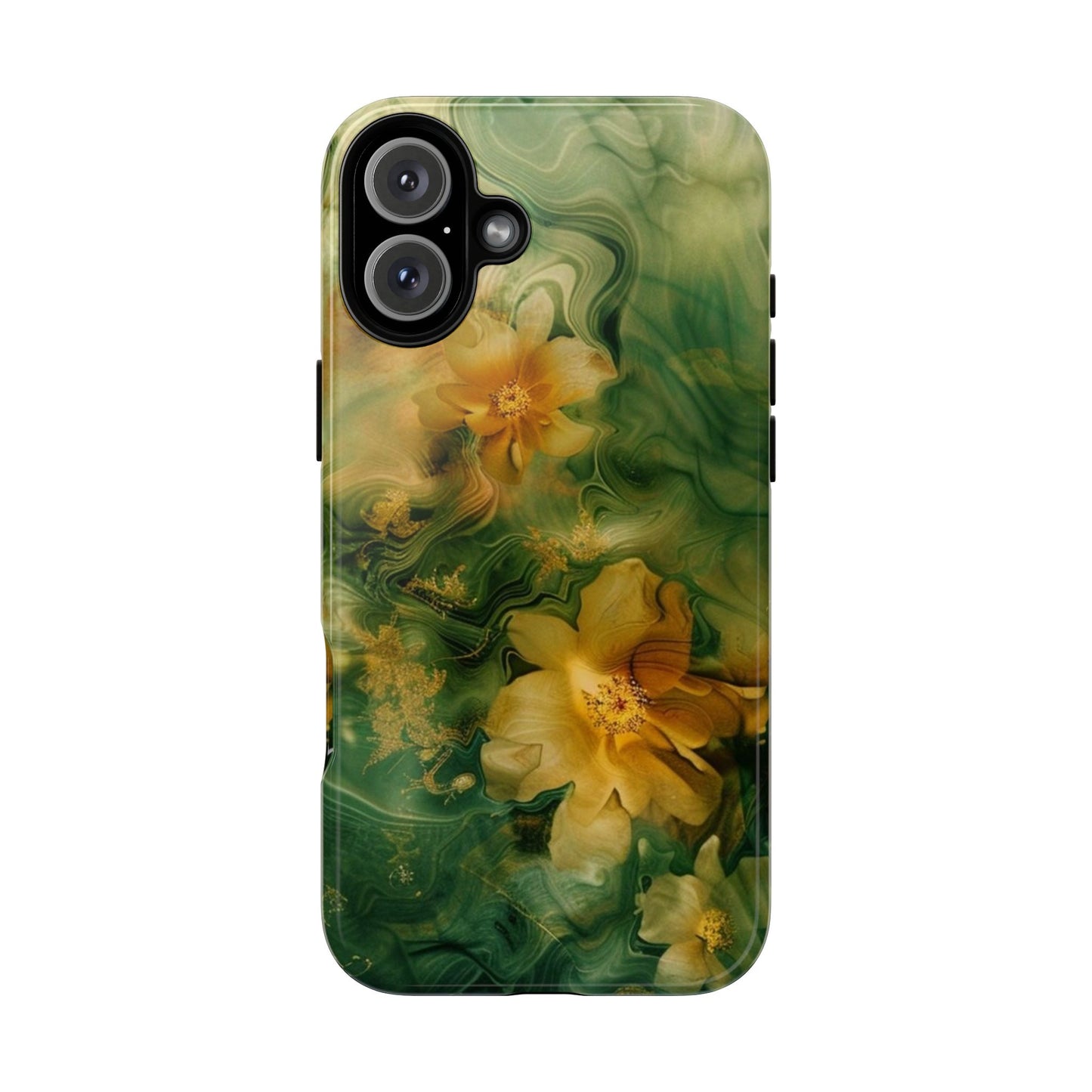 Floral Swirl Phone Case — Green & Gold Vintage Flower Design