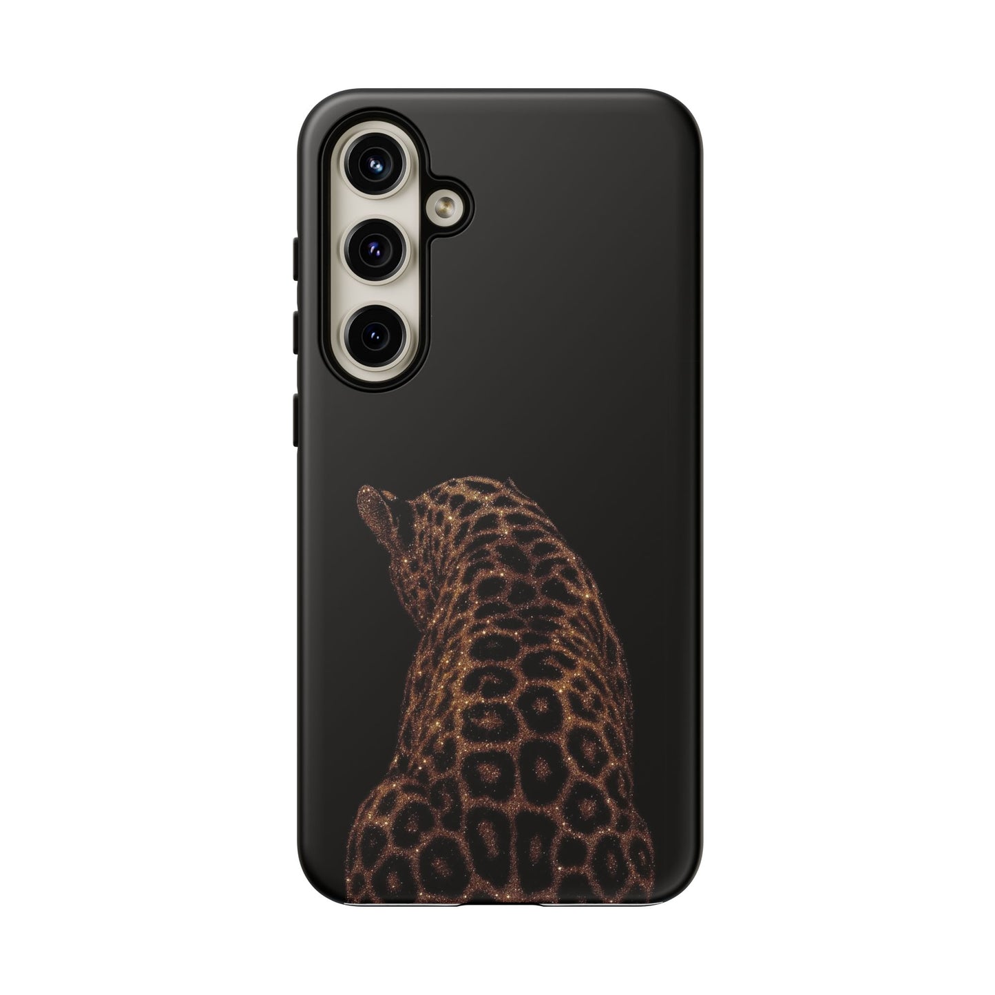 Leopard Print Tough Phone Case - Sleek Black Protective Cover