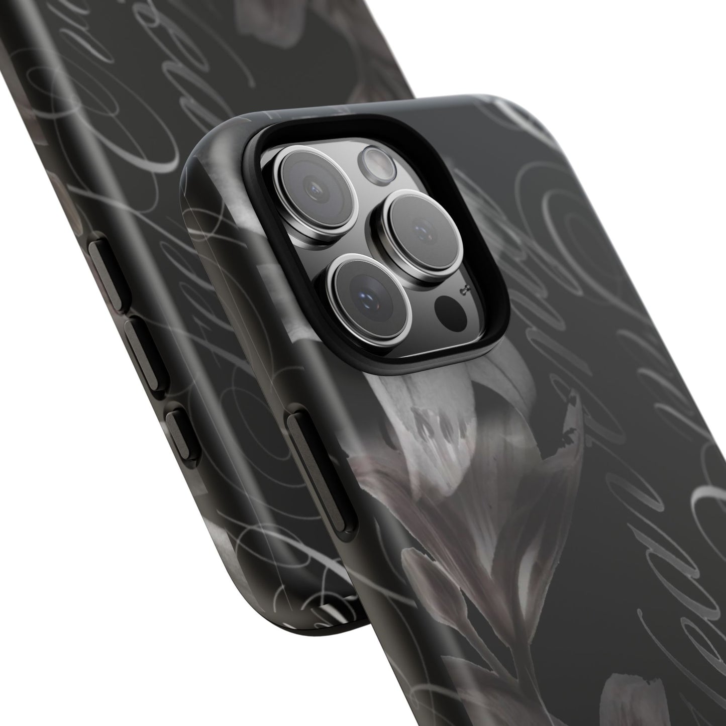 Floral Script Tough Phone Case – Black Lily Protective Cover