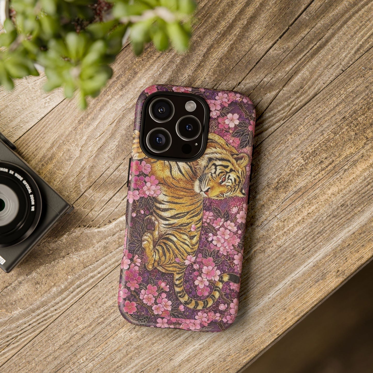 Tiger Floral Phone Case — Vintage Sakura Heavy-Duty Protective Cover
