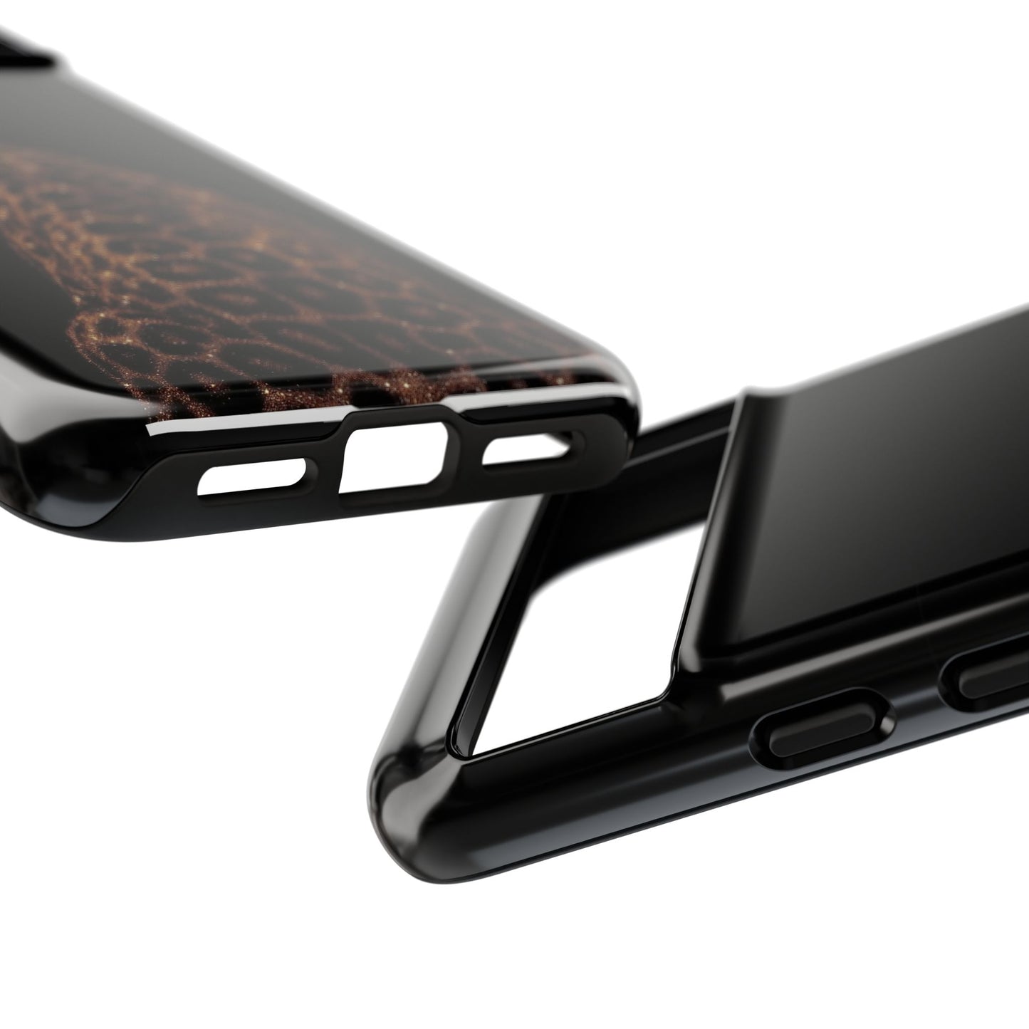 Leopard Print Tough Phone Case - Sleek Black Protective Cover