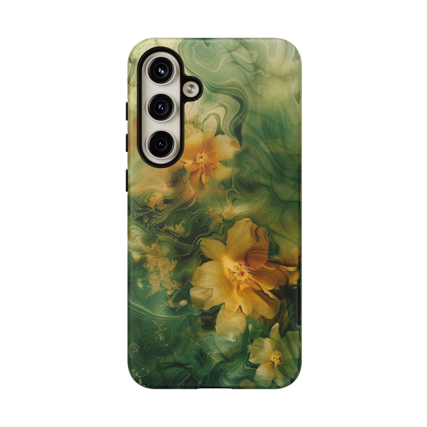 Floral Swirl Phone Case — Green & Gold Vintage Flower Design