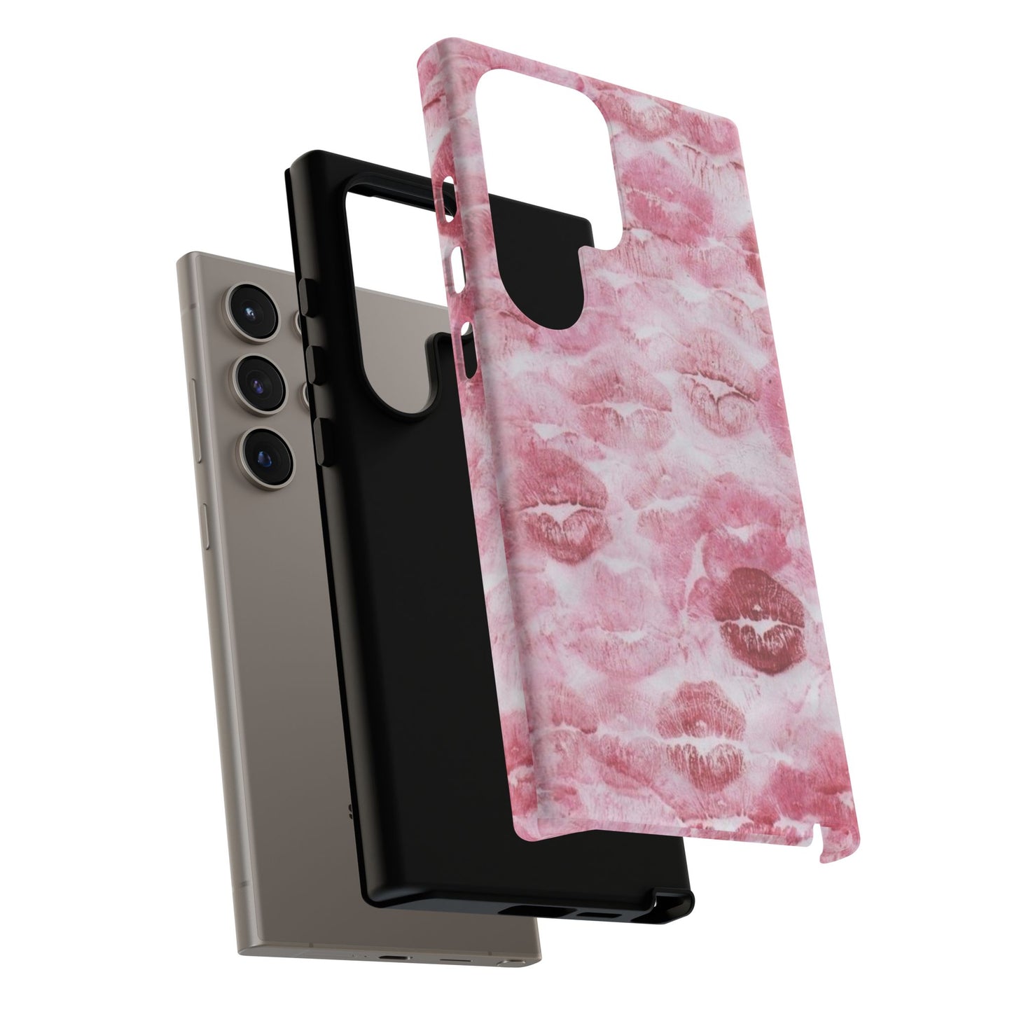 Kiss Print Tough Phone Case — Pink Marble Lip Pattern, Protective iPhone Cover