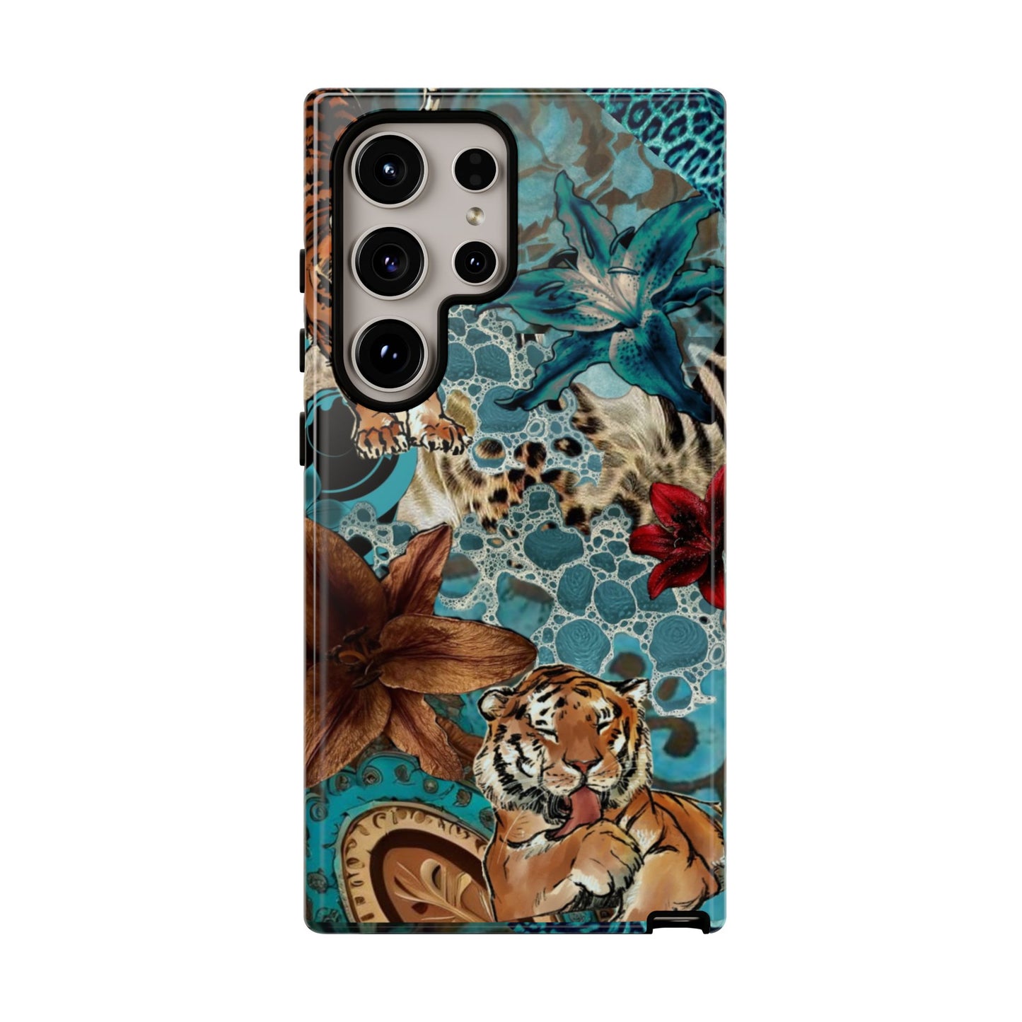 Floral Tiger Phone Case - Teal Safari Protective Cover