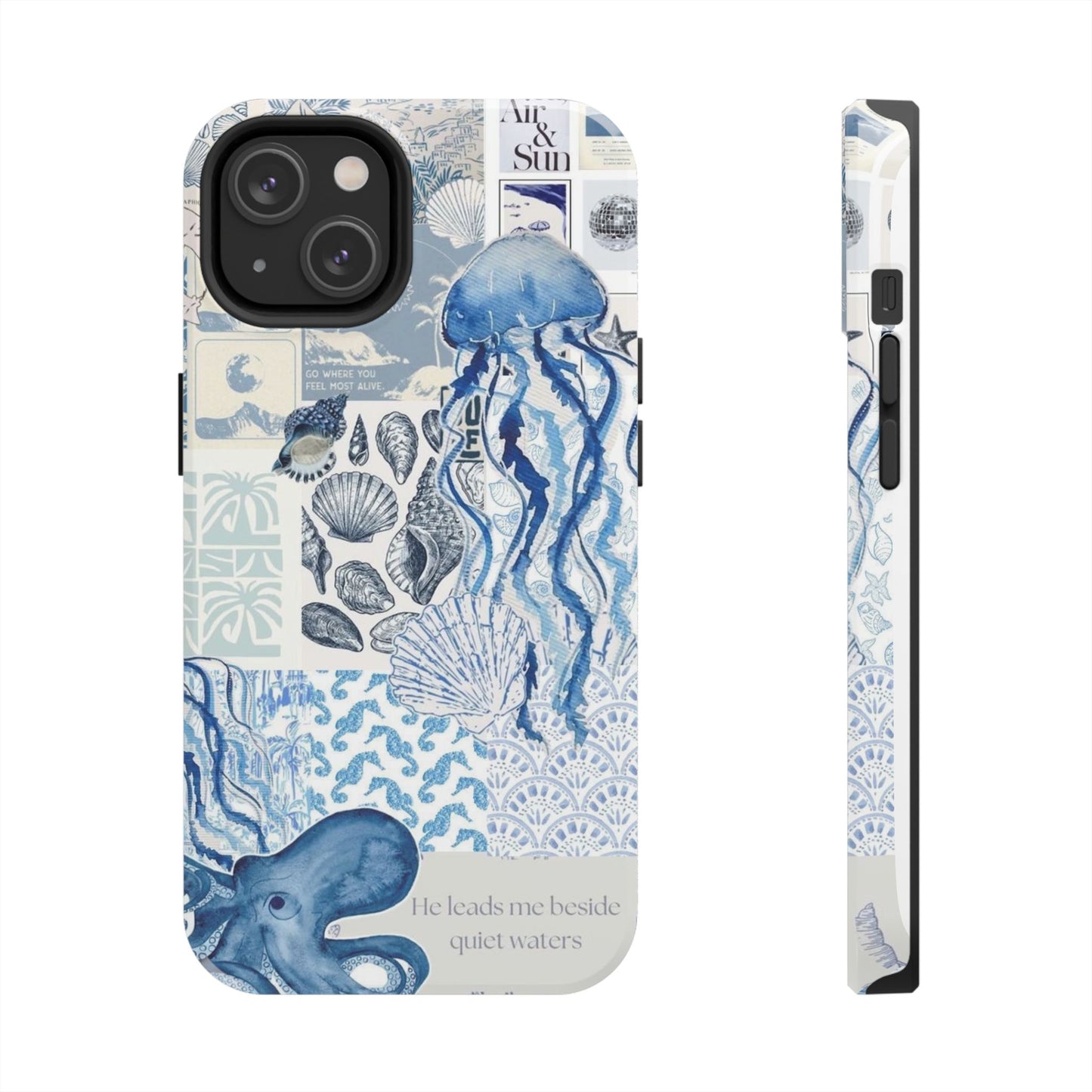 Sea Collage Tough Phone Case — Blue Jellyfish & Shells Coastal Design