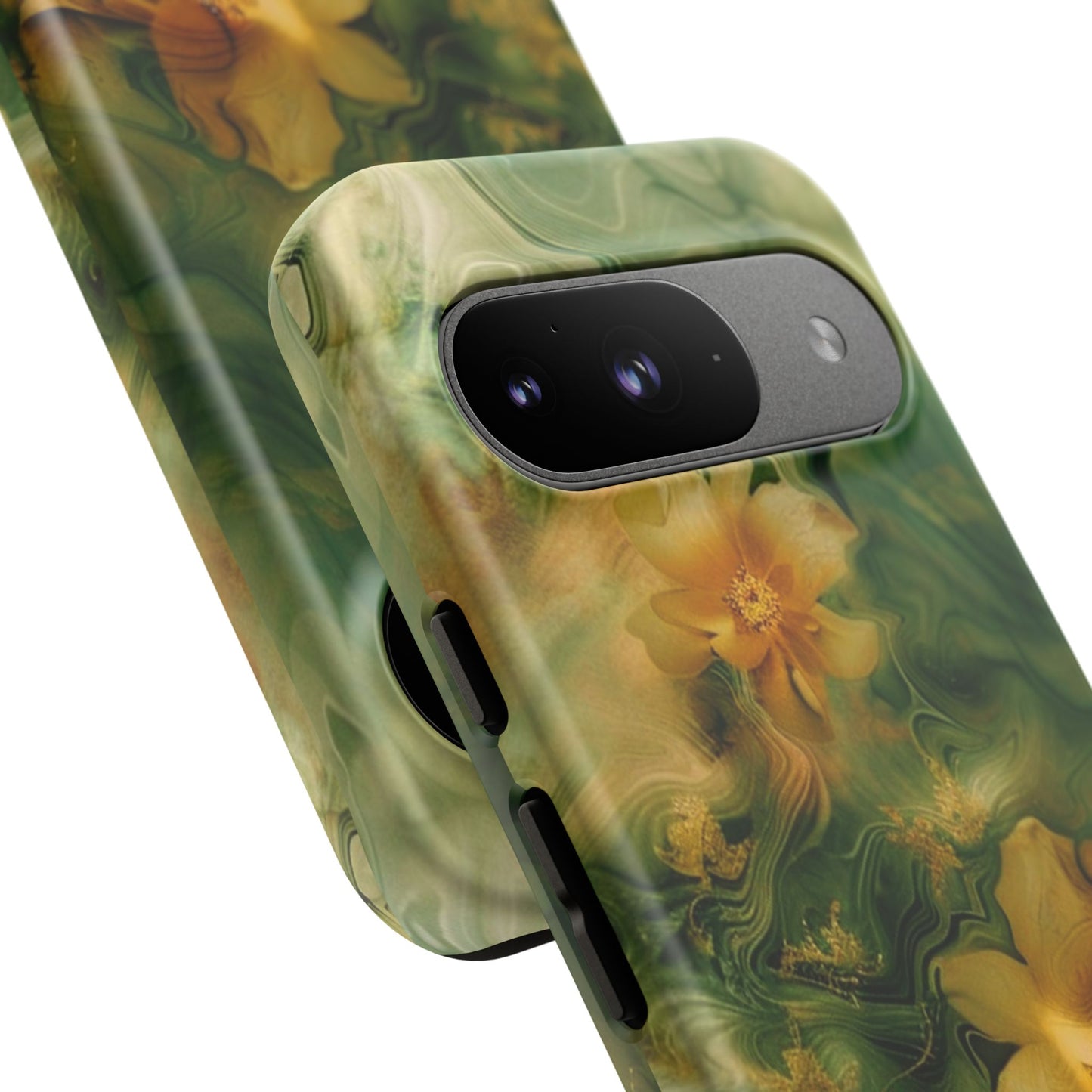 Floral Swirl Phone Case — Green & Gold Vintage Flower Design