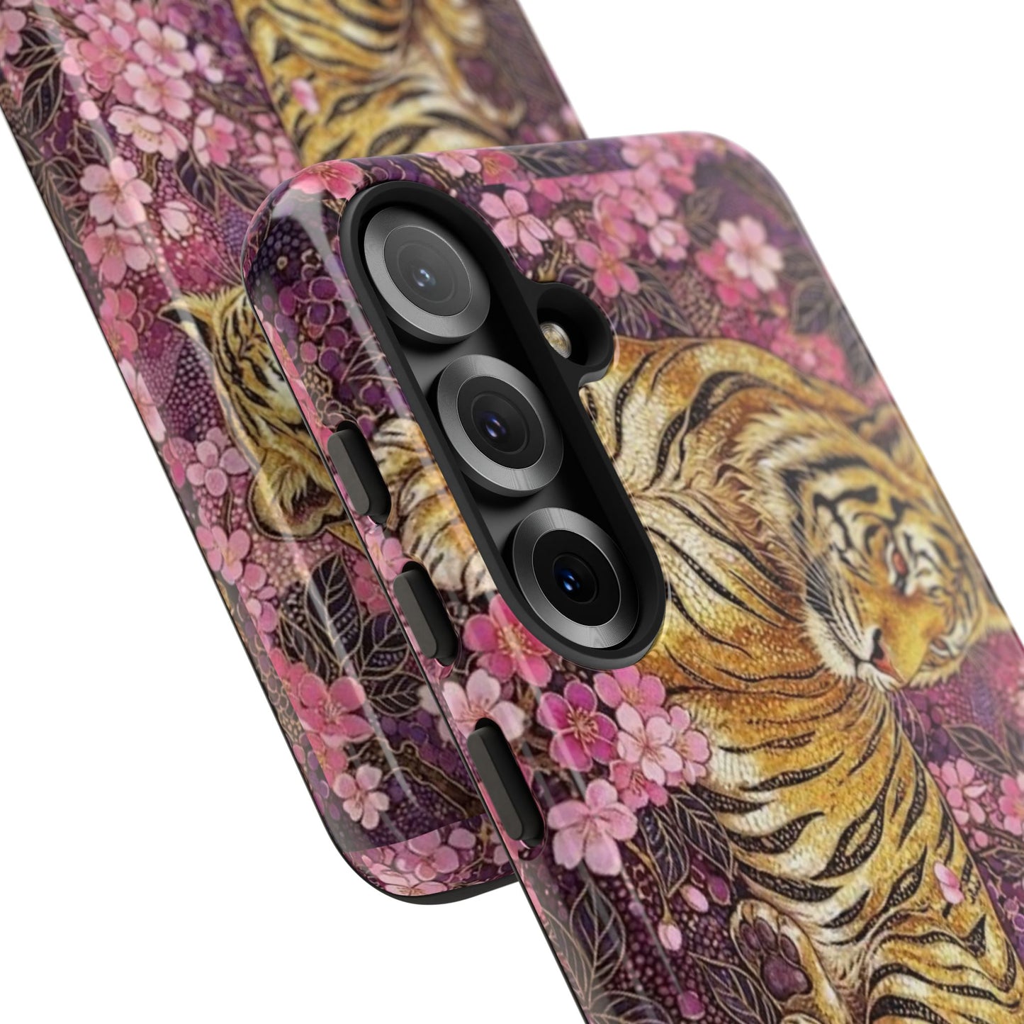 Tiger Floral Phone Case — Vintage Sakura Heavy-Duty Protective Cover