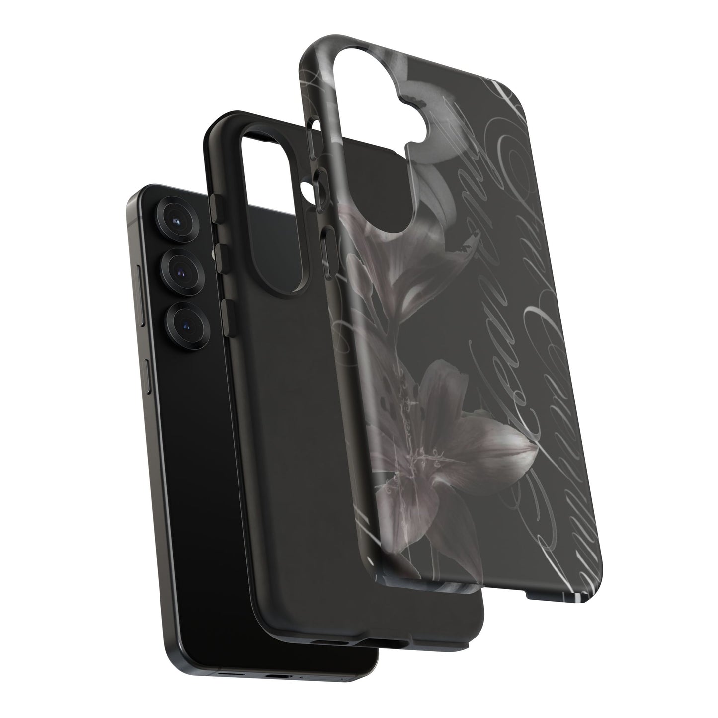 Floral Script Tough Phone Case – Black Lily Protective Cover