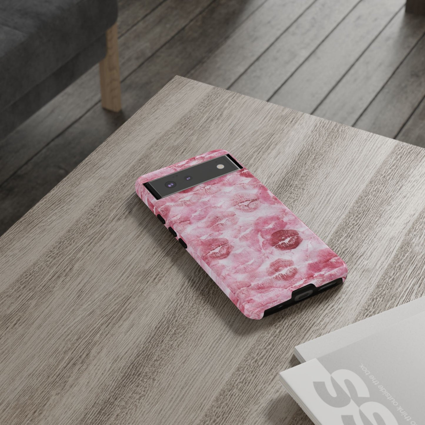 Kiss Print Tough Phone Case — Pink Marble Lip Pattern, Protective iPhone Cover