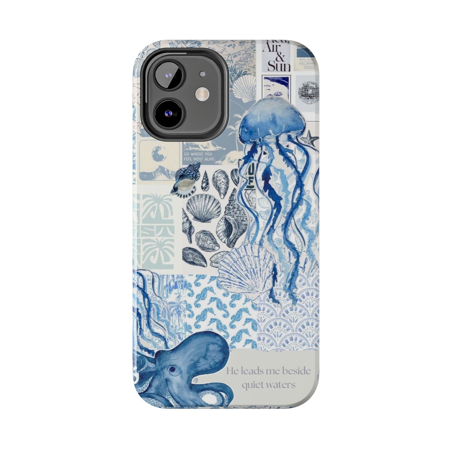 Sea Collage Tough Phone Case — Blue Jellyfish & Shells Coastal Design